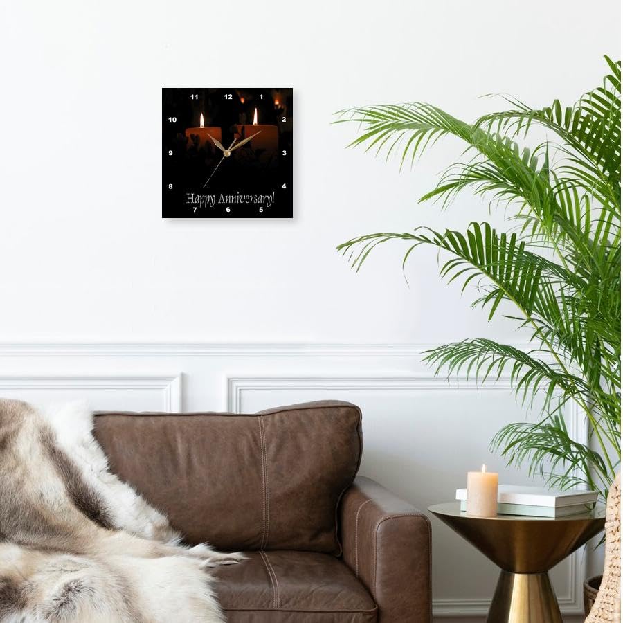 3dRose Happy Anniversary Wall Clock - 10x10 Inch Decorative Two Candles Design - Perfect for Home, Office & Gift Giving