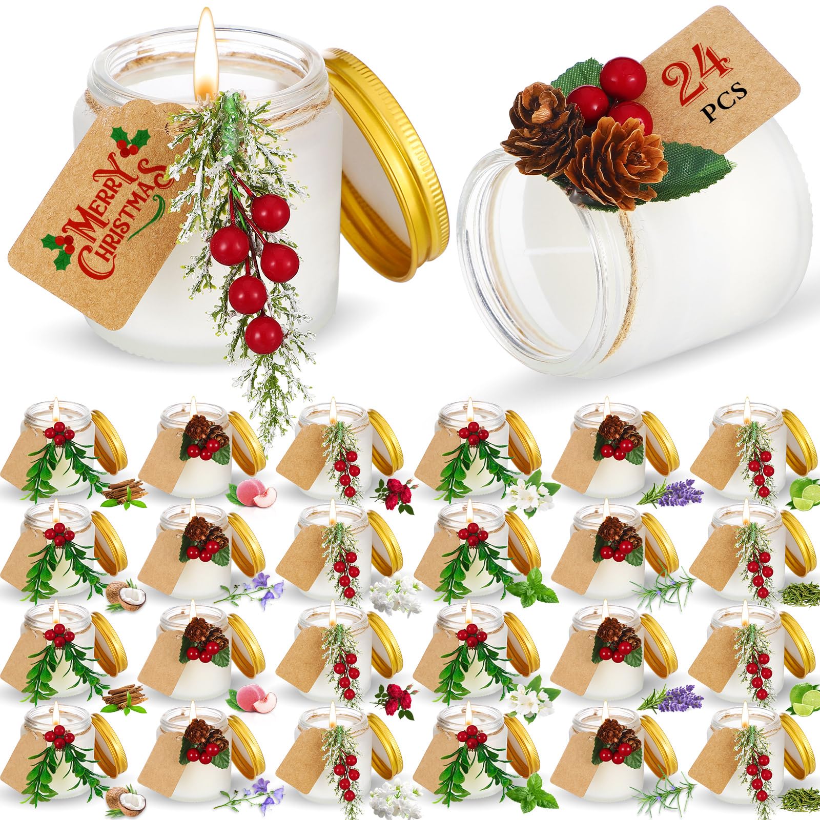 24 Pack Christmas Candles Bulk - Scented Holiday Candles Set for Home Decor, Table Centerpiece, Gifts for Women & Coworkers - Xmas Aromatherapy Candles for Festive Ambiance & Relaxation