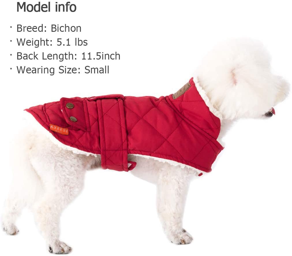 KYEESE Warm Windproof Dog Jacket with Sherpa Lining & Furry Collar - Winter Coats for Small Dogs, Red - Perfect for Cold Weather Walks & Outdoor Adventures