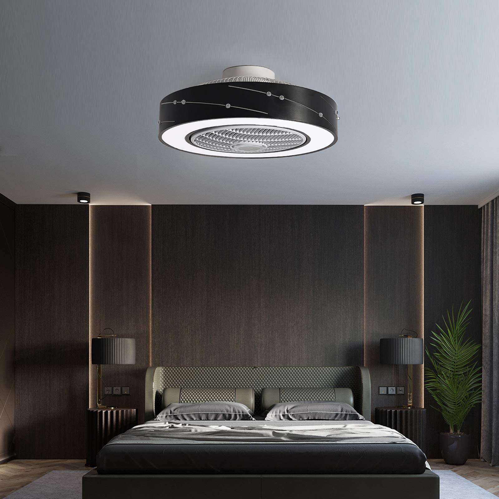 Modern 22 Inch LED Ceiling Fan with Remote Control - Dimmable Flush Mount Low Profile Electric Fan with 7 Invisible Blades - Ultra Quiet for Bedroom, Living Room & Office - Perfect for Home Cooling and Stylish Lighting (Black)