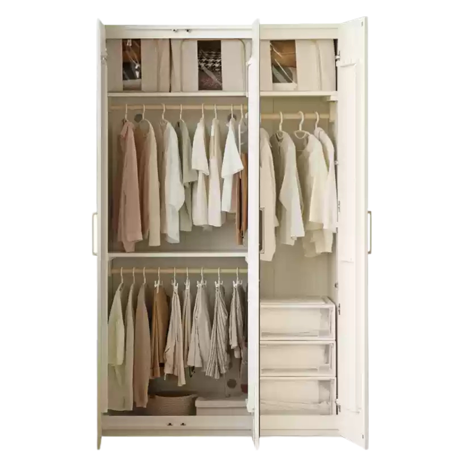 French Cream Pine Solid Wood Wardrobe - Elegant Bedroom Storage for Clothes & Accessories | Perfect for Master Bedroom, Guest Room & Walk-In Closets