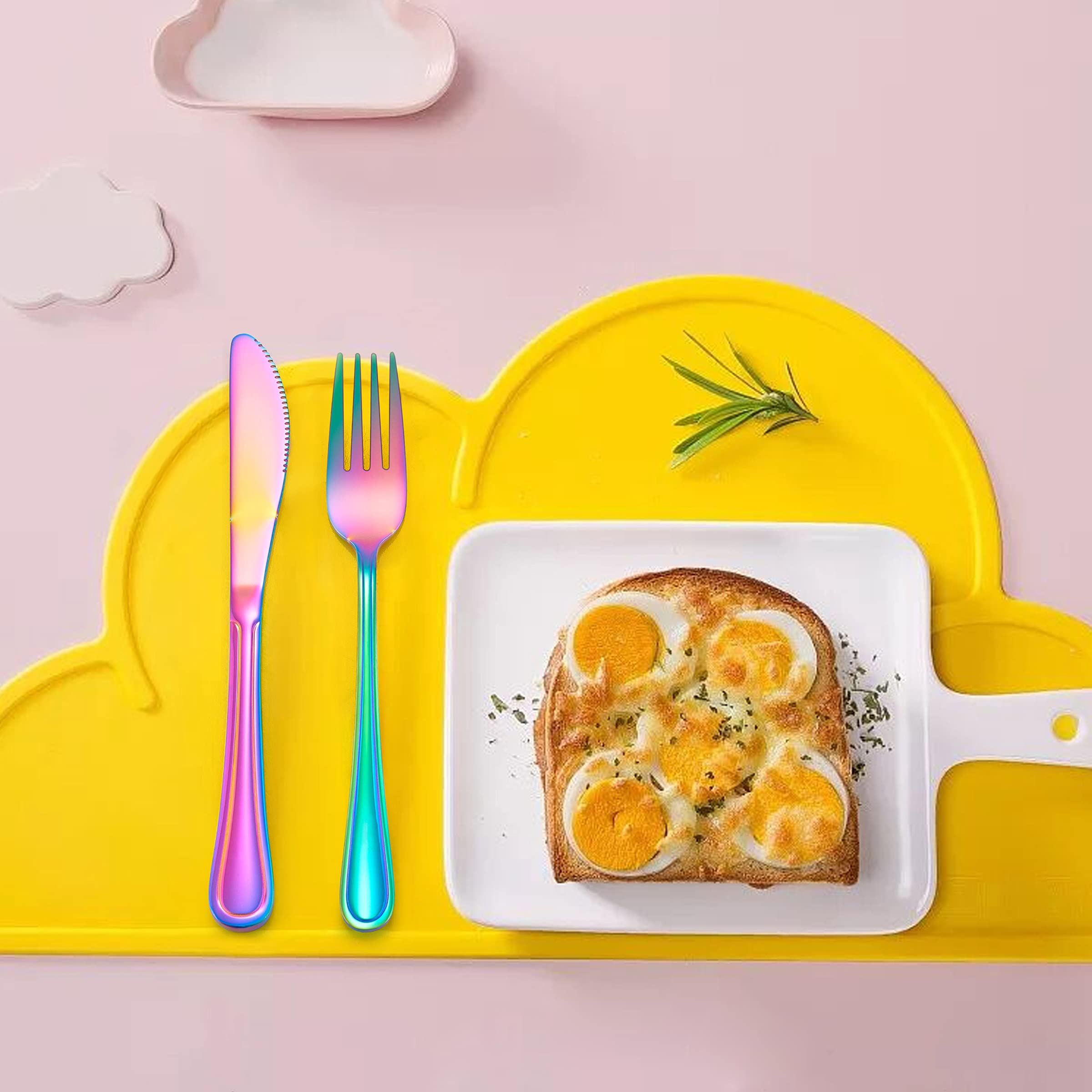 12-Piece Rainbow Kids Silverware Set - Stainless Steel Toddler Utensils with Knife, Fork & Spoon - Dishwasher Safe & Mirror Finish - Perfect for Birthday Gifts, Daycare, and Family Dining