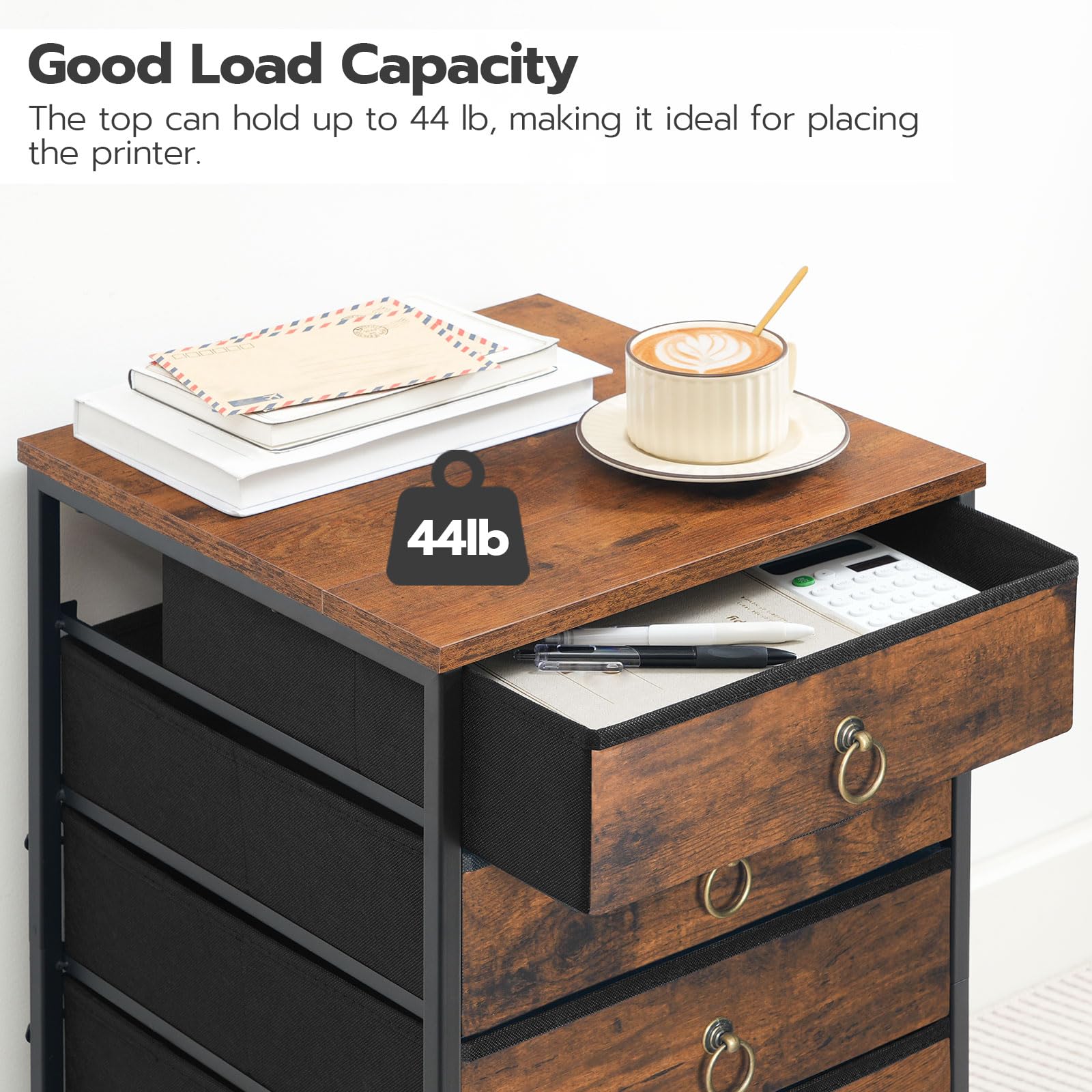 HOOBRO 5-Drawer Chest - Rustic Brown File Cabinet with Wheels, Office Storage Organizer, Rolling Printer Stand for Home & Workspace - Easy Assembly Nonwoven Drawers - Perfect for Living Room, Bedroom & Home Office Organization (Model BF50WJ01)
