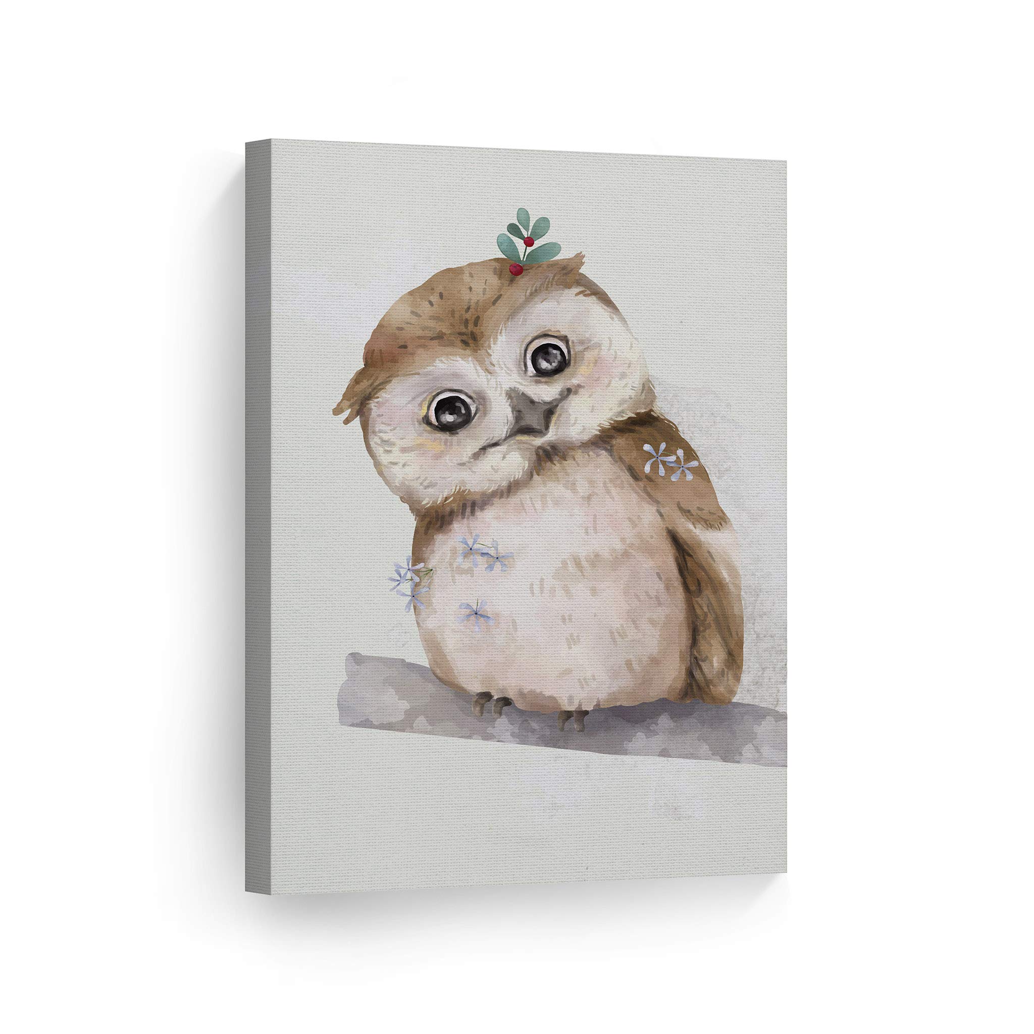 Cute Owl Watercolor Canvas Print - 40x30 Inch Animal Wall Art for Kids Room, Nursery & Baby Decor | Ready to Hang Made in USA | Perfect for Playrooms, Bedrooms & Gift Giving
