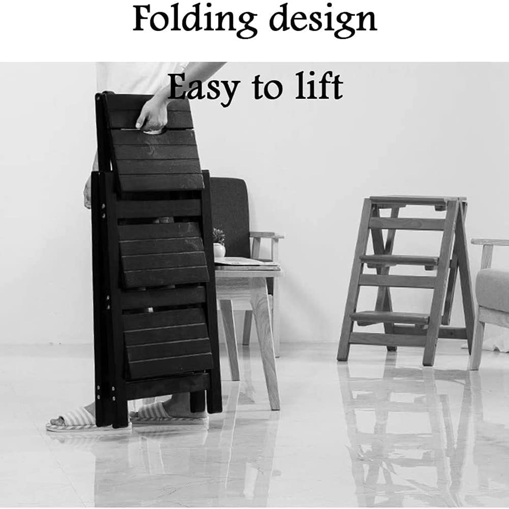 KAZUP 3-Step Wooden Folding Step Stool for Home, Multifunctional Indoor Ladder Stool with Non-Slip Surface - Perfect for Kitchen, Bathroom, and Kids' Room