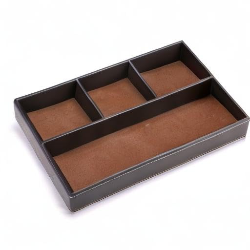 BTSKY 4-Slot PU Leather Desk Drawer Organizer - Office Supplies Storage Tray for Pens, Paper Clips & Accessories - Multi-Purpose Desktop Organizer (Brown) - Perfect for Home Office, School & Workspace Organization