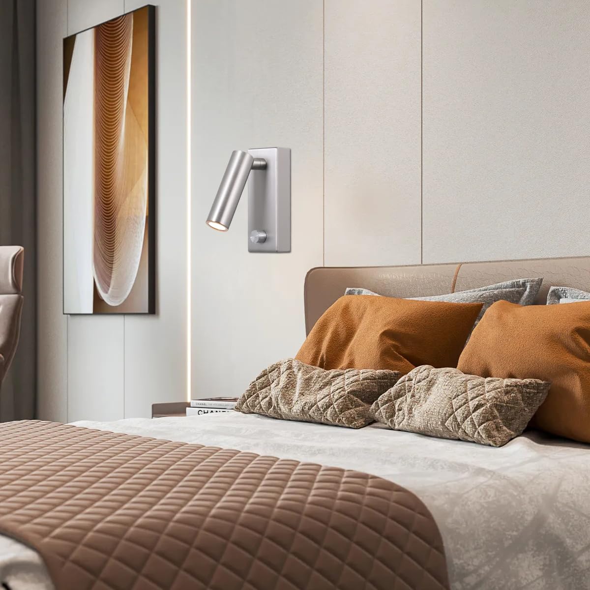 Wall Mounted LED Reading Light Sconce with Dimmer Switch - 5W Warm White 3000K Hardwired Nickel Finish (WL300) - Perfect for Bedroom, Study Room and Hallway Lighting