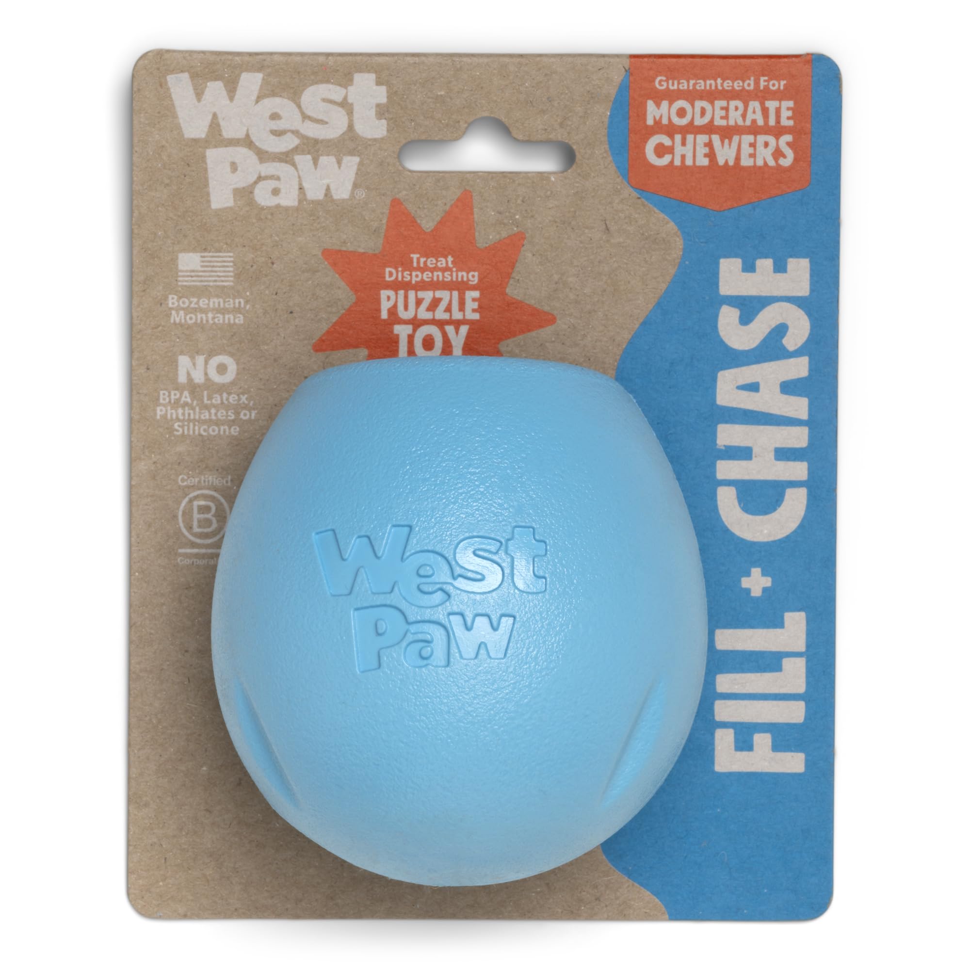 WEST PAW Zogoflex Rumbl Treat-Dispensing Dog Toy – Interactive Slow-Feeder Chew Toy for Moderate Chewers – Durable Fetch & Catch Enrichment Toy Holds Kibble Treats (Aqua Blue, Small) – Perfect for Indoor Play, Training Rewards & Mental Stimulation