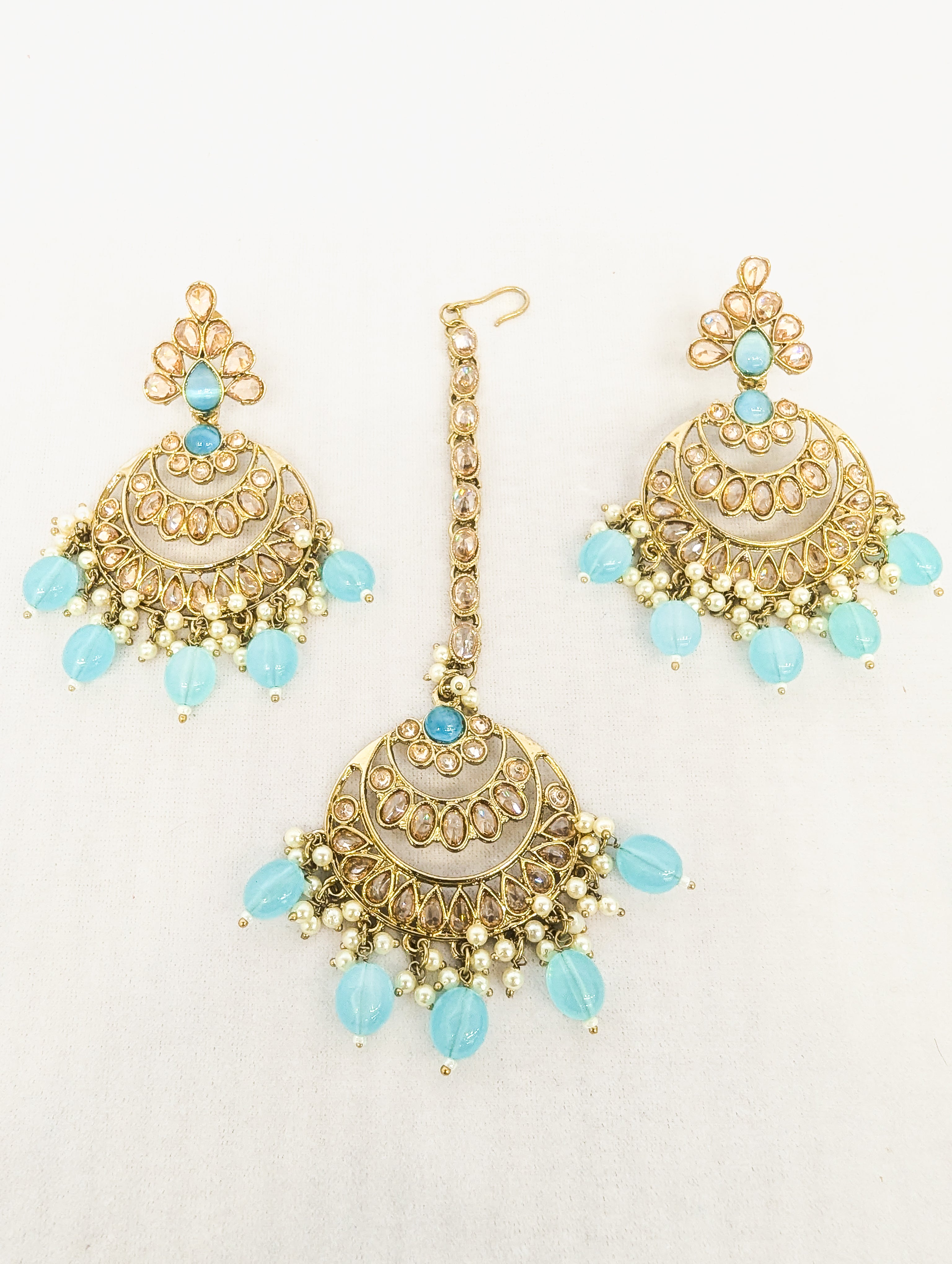 Lavanya Polki Earrings with Tikka - Exquisite Indian Bridal Jewelry Set for Weddings & Special Occasions