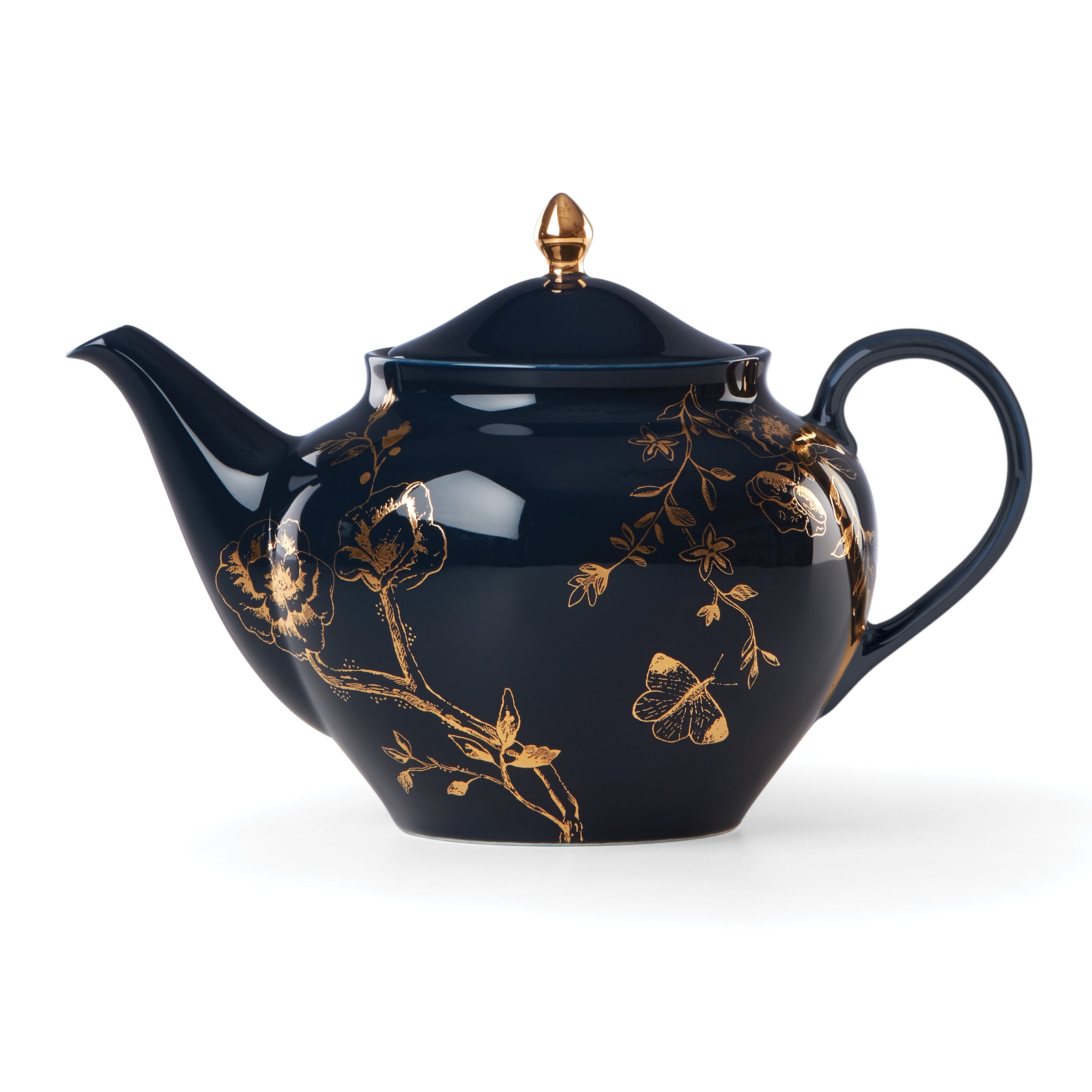 Sprig & Vine Navy Blue Ceramic Teapot - Elegant Tea Brewing Pot for Loose Leaf & Herbal Teas - Perfect for Afternoon Tea, Gifts & Home Decor