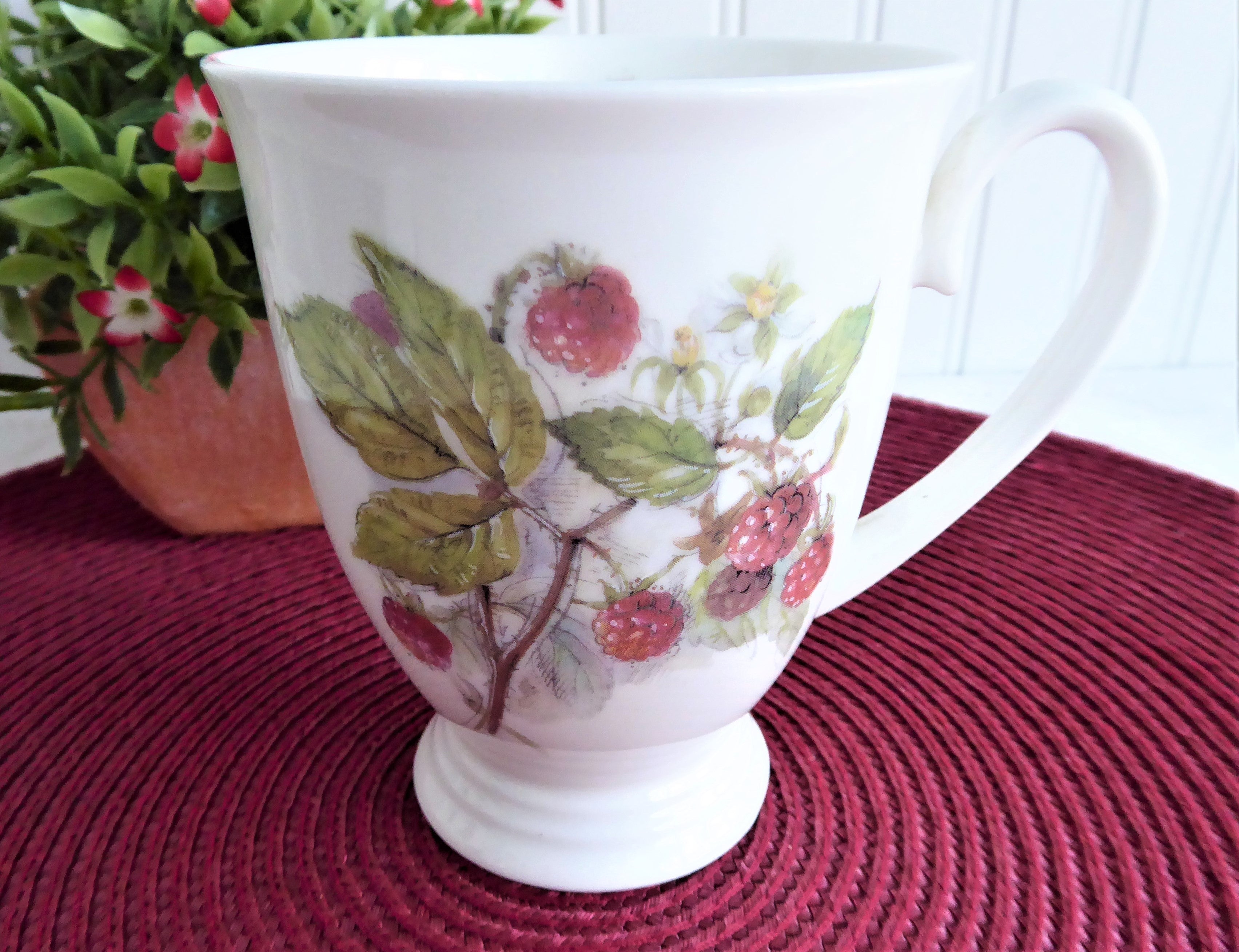 Royal Patrician Fruit Festival Raspberries England Bone China 9oz Pedestal Mug - Elegant Tea Cup for Afternoon Tea, Gift Giving & Home Decor