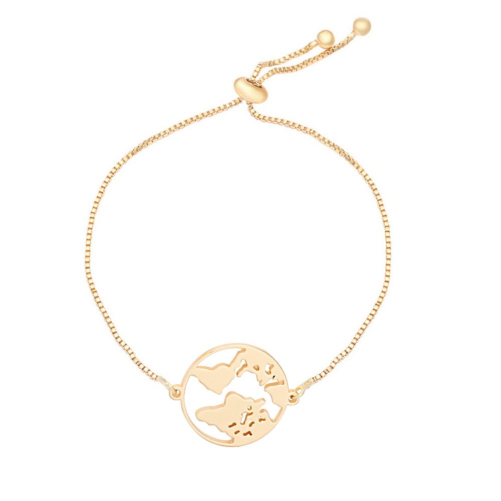 NOUMANDA Adjustable World Map Charm Bracelet for Women - Stretchable Link Jewelry with Map Elements - Perfect for Travel, Gifts & Everyday Wear
