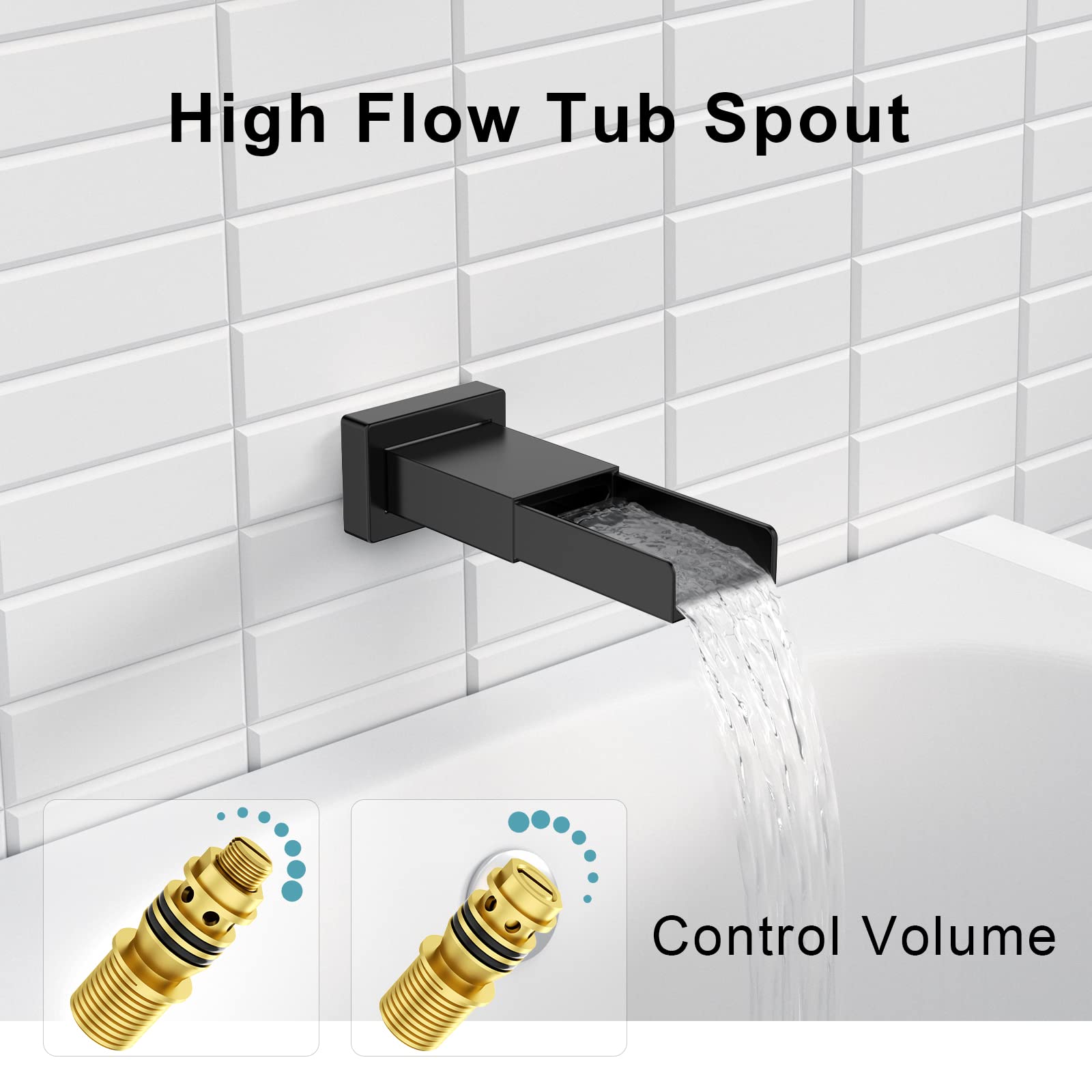SR SUN RISE 12 Inch Modern Shower System with Tub Spout - All Metal Square Rainfall Shower Head & Handheld Shower Combo, 1.8GPM Flow Rate, Matte Black Finish - Includes Valve & Trim Kit for Bathroom Renovation & Luxury Spa Experience