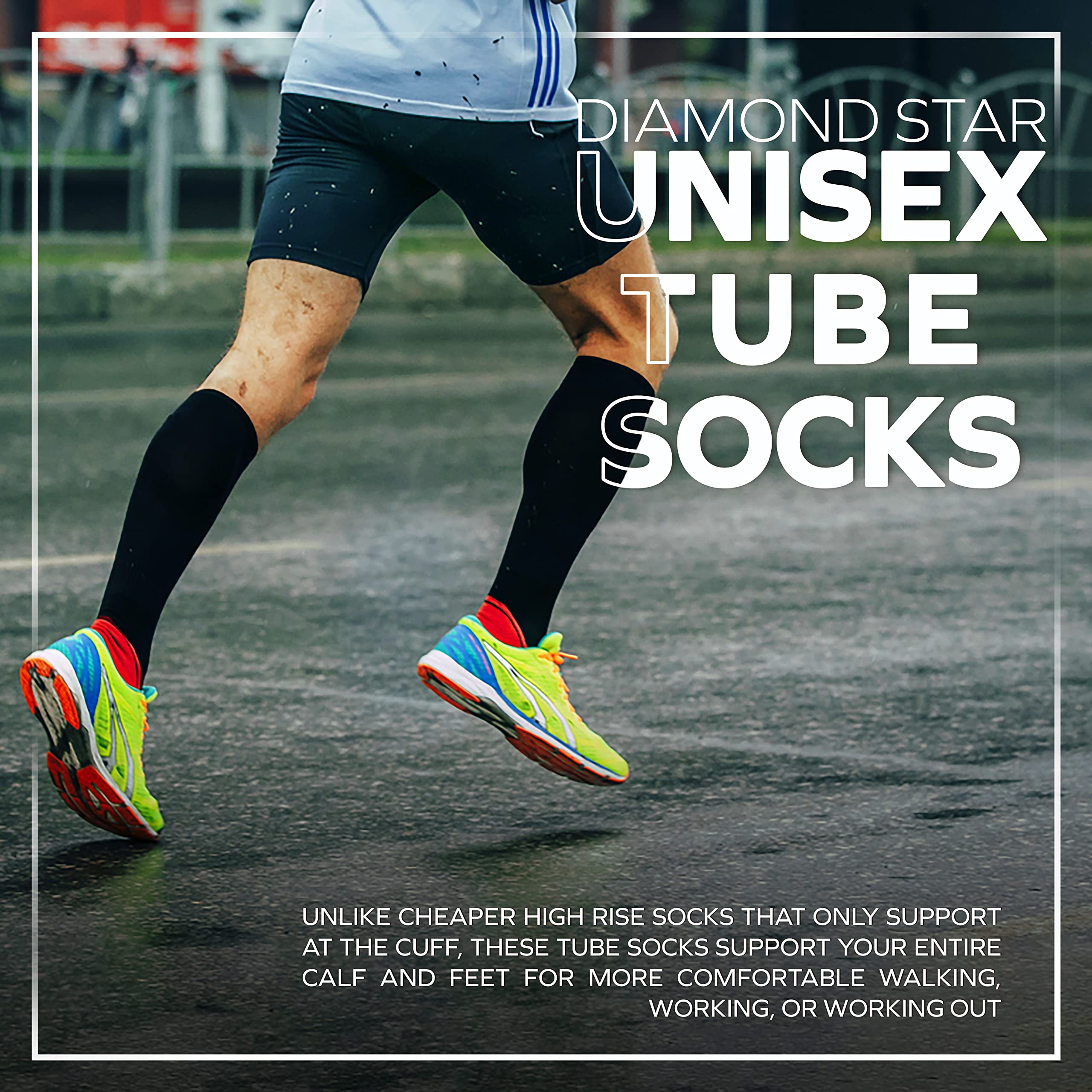 Premium 6-Pair Diamond Star Tube Socks for Men - Cushioned Cotton Over-The-Calf Athletic Knee High Socks - Big & Tall Size - Ideal for Running, Basketball & Everyday Comfort