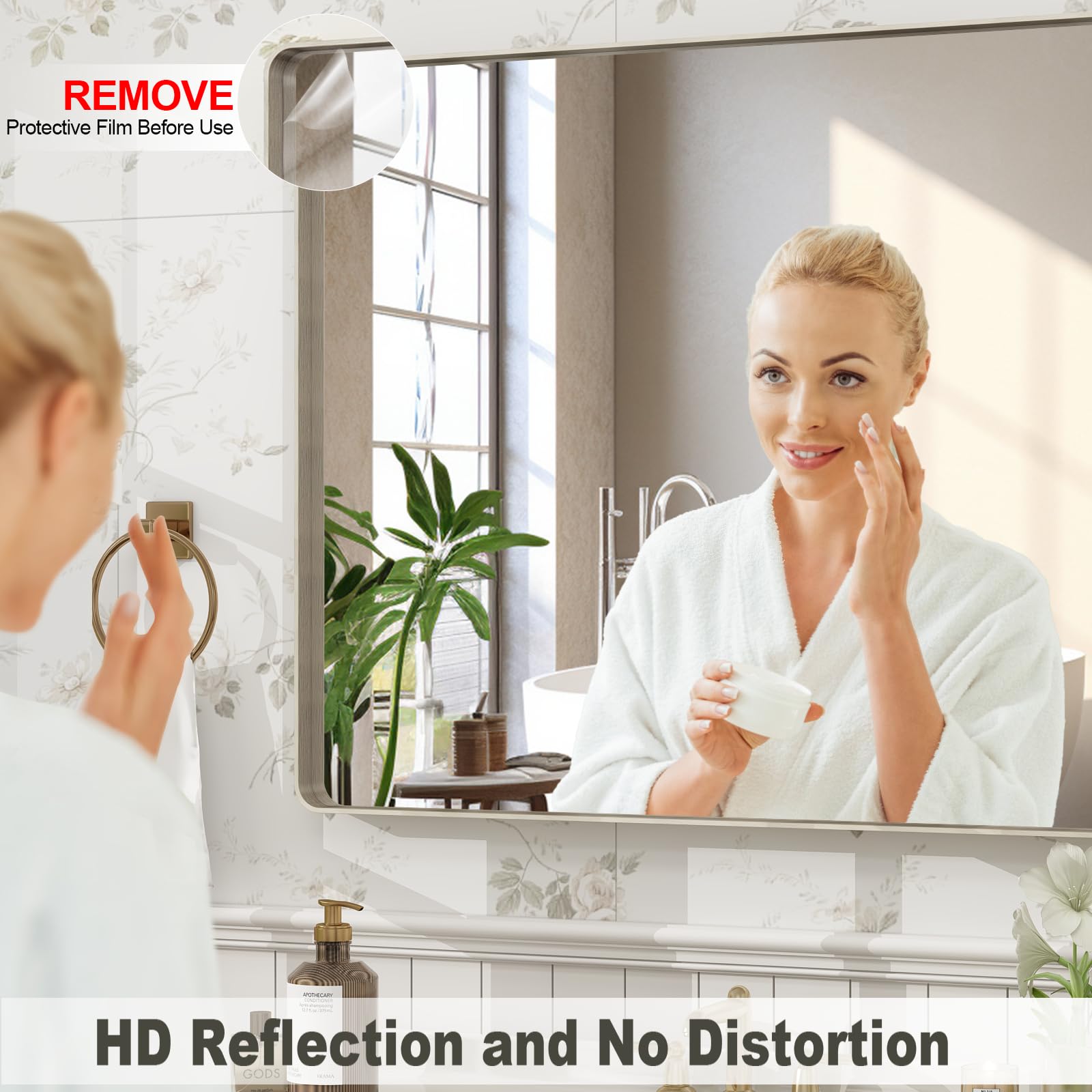 28x36 Inch Brushed Nickel Bathroom Mirror - Rustproof Shatterproof Wall Mirror with Metal Frame for Bathroom Vanity, Living Room, Bedroom (Horizontal/Vertical Mounting)