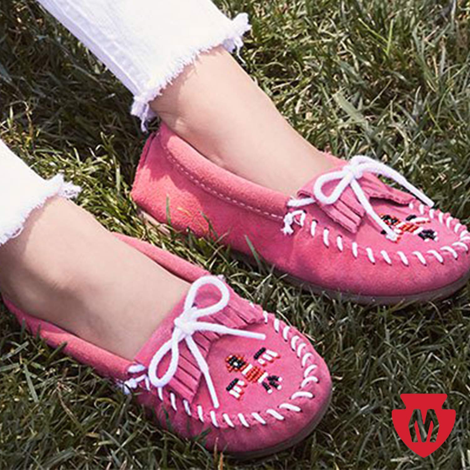 Minnetonka Thunderbird II Moccasins for Kids - Soft Leather Slip-On Shoes for Toddler, Little Kid & Big Kid - Perfect for School, Play & Casual Outings