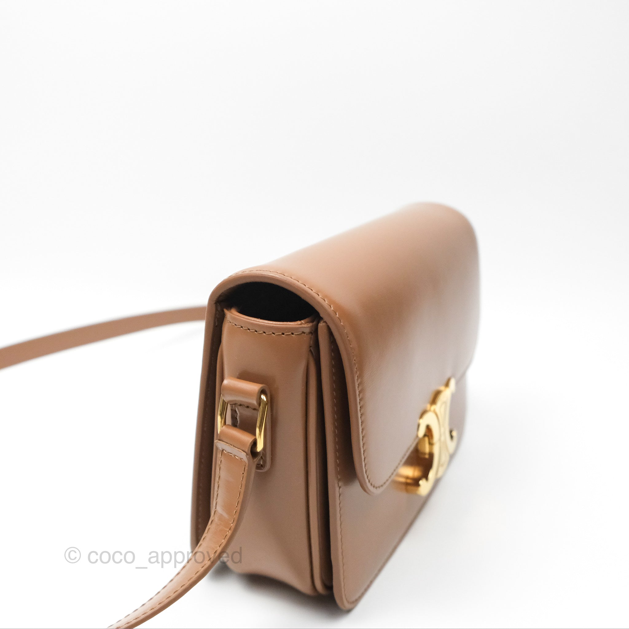 Celine Teen Triomphe Bag - Shiny Calfskin Leather Crossbody Purse in Bronze | Perfect for Date Night, Parties & Everyday Elegance