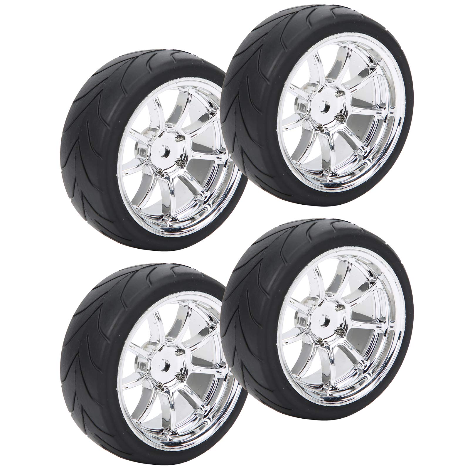 VGEBY 4Pcs 1/10 Scale RC Car Tires and Wheels Set - 25x65mm Anti-Skid Rubber Tires with Durable Plastic Rims for RC Racing Cars - Perfect for Off-Road, Drifting & Competitive Racing