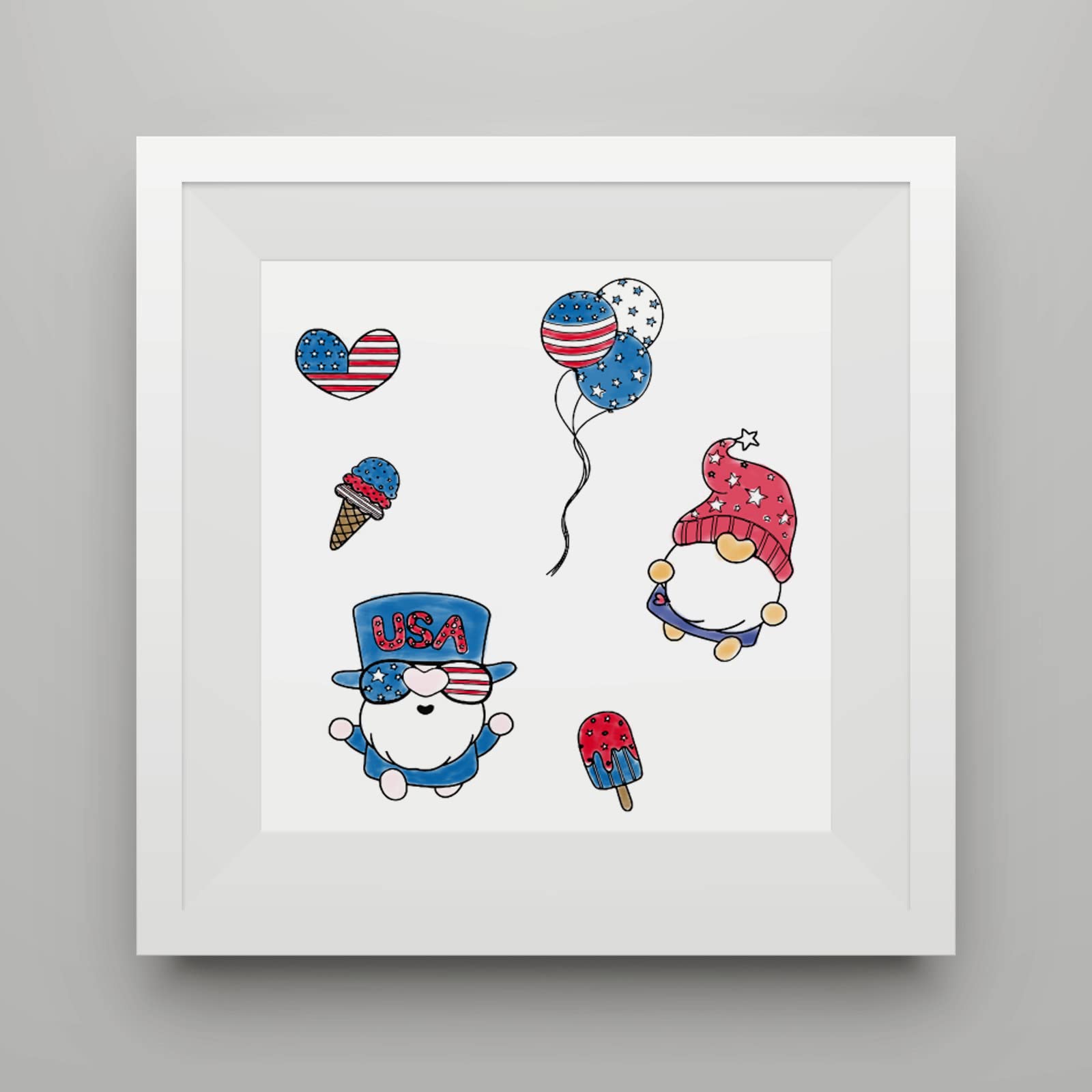 ALIBBON 4th of July Patriotic Gnomes Clear Stamps - American Flag Gnome Balloon Heart Silicone Rubber Stamps for Card Making, Scrapbooking, DIY Crafts & Photo Album Decorations - Perfect for Independence Day Greeting Cards, Party Invitations & Home Decor Projects