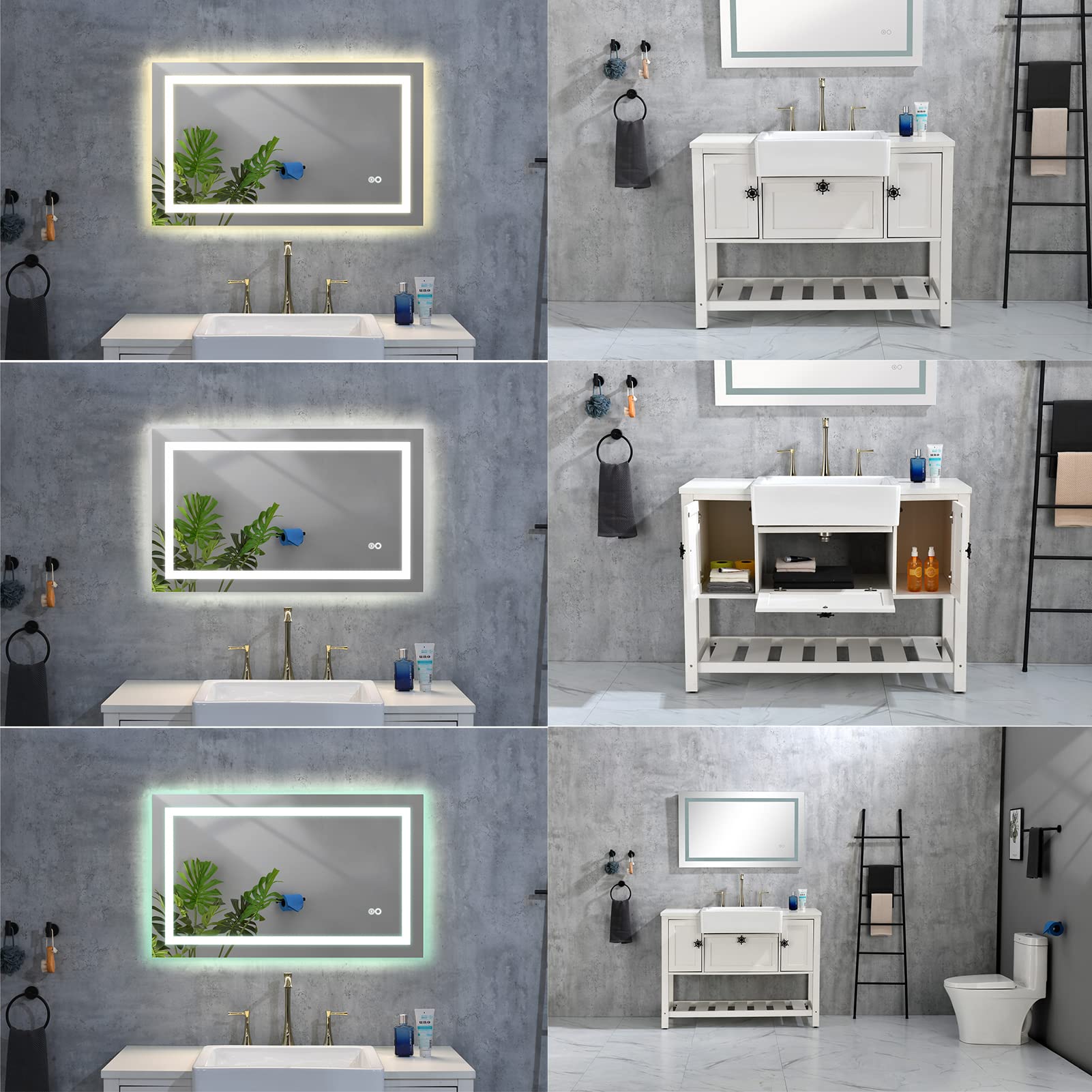 Smart LED Bathroom Mirror with Anti-Fog & Dimmable Lights - Adjustable White/Warm/Natural Lighting, Wall Mounted Vanity Mirror (40