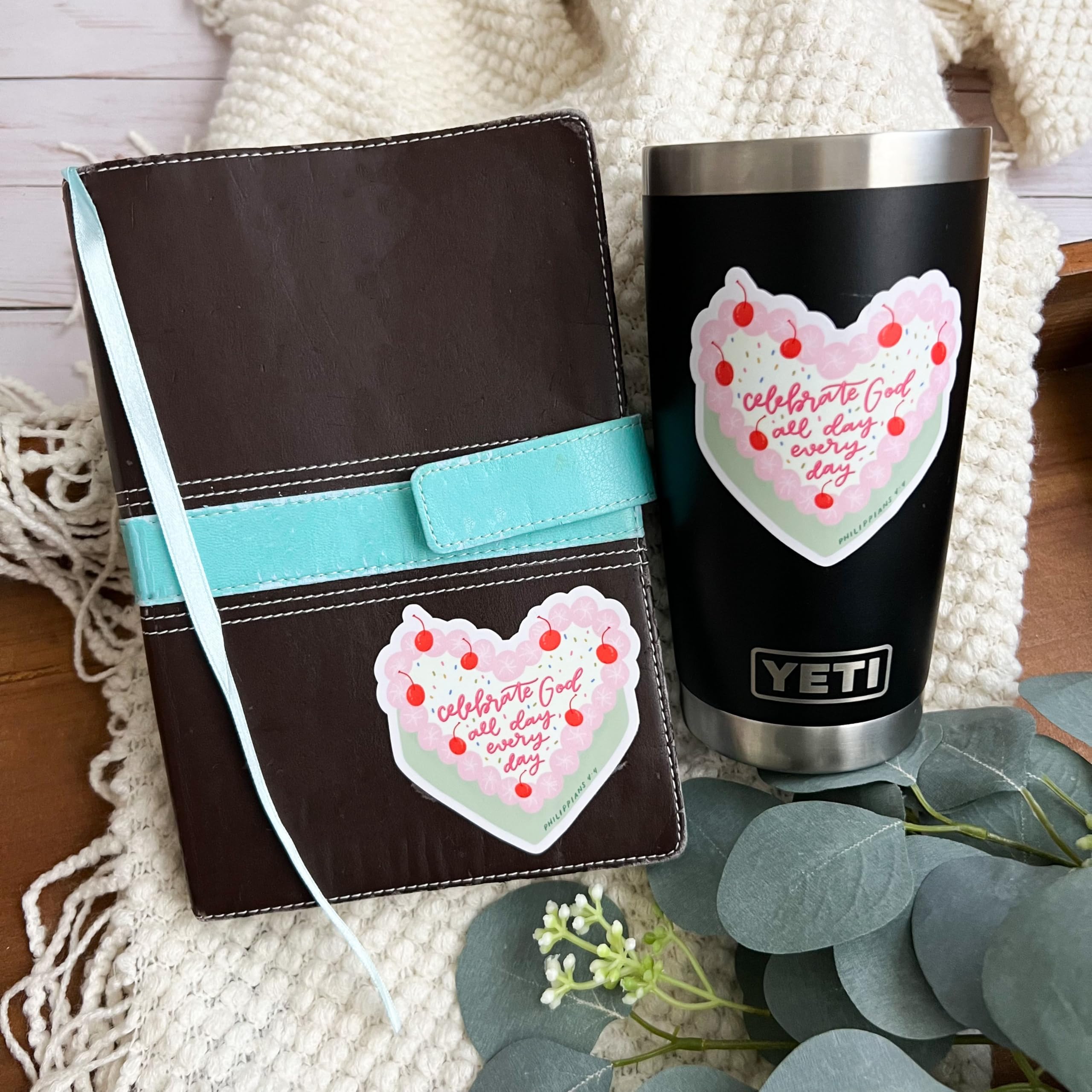 Christian Stickers - Faith Bible Verse Decals, Philippians 4:4 Religious Stickers for Water Bottles, Journals & Car Windows - Celebrate God with Inspirational Bible Quotes