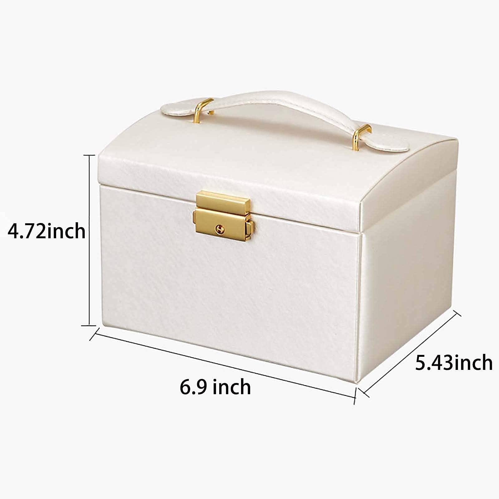 Premium PU Leather Jewelry Box with Mirror & Lock - 2 Drawers & 3 Layers Velvet Organizer for Rings, Bracelets, Earrings, Necklaces - Perfect Gift for Women - Ideal for Travel, Home Storage & Wedding Accessories (White)