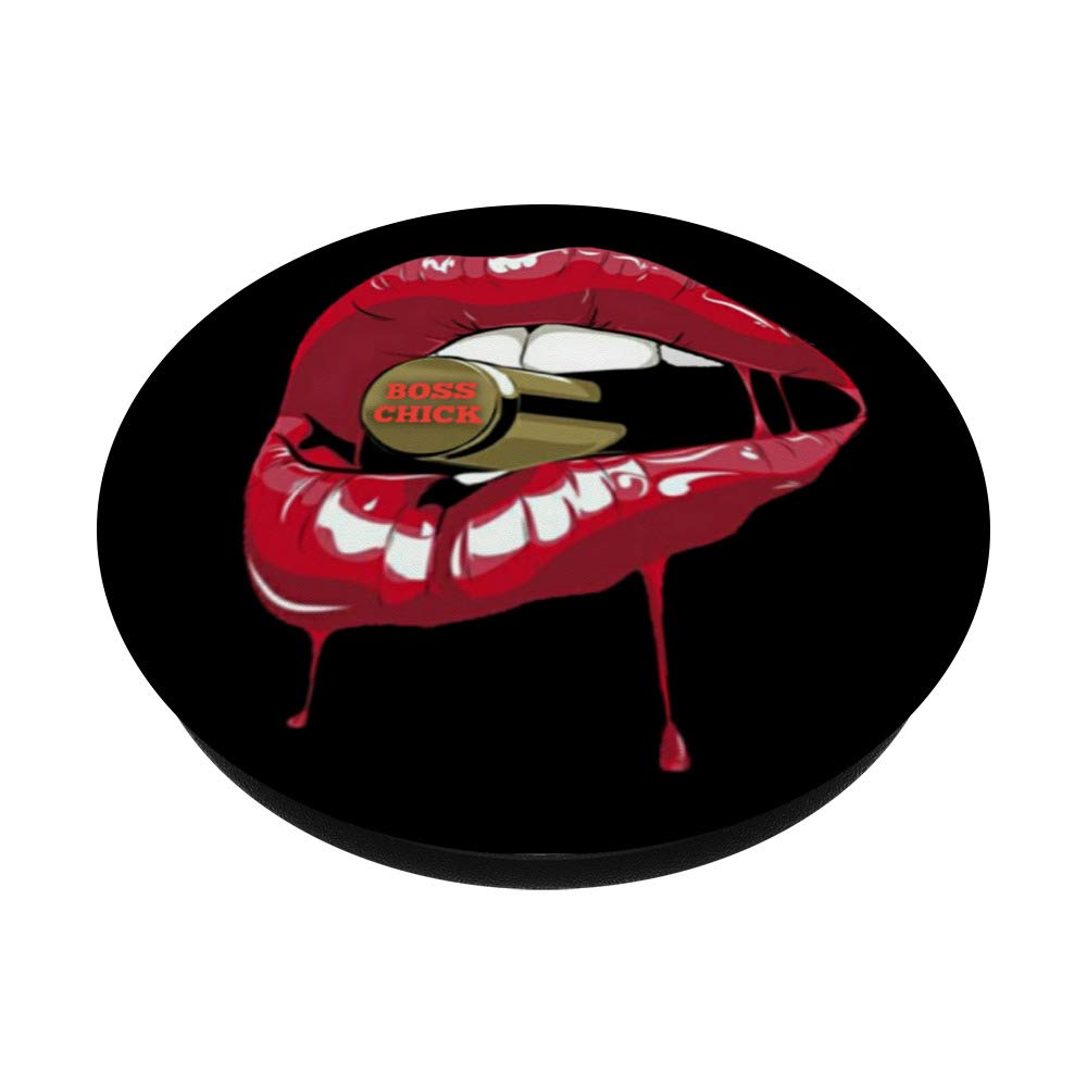 Boss Chick Lips Biting Bullet PopSocket Stand - Swappable Phone Grip for iPhone, Samsung & Tablets - Perfect for Selfies, Video Calls & Secure Phone Handling