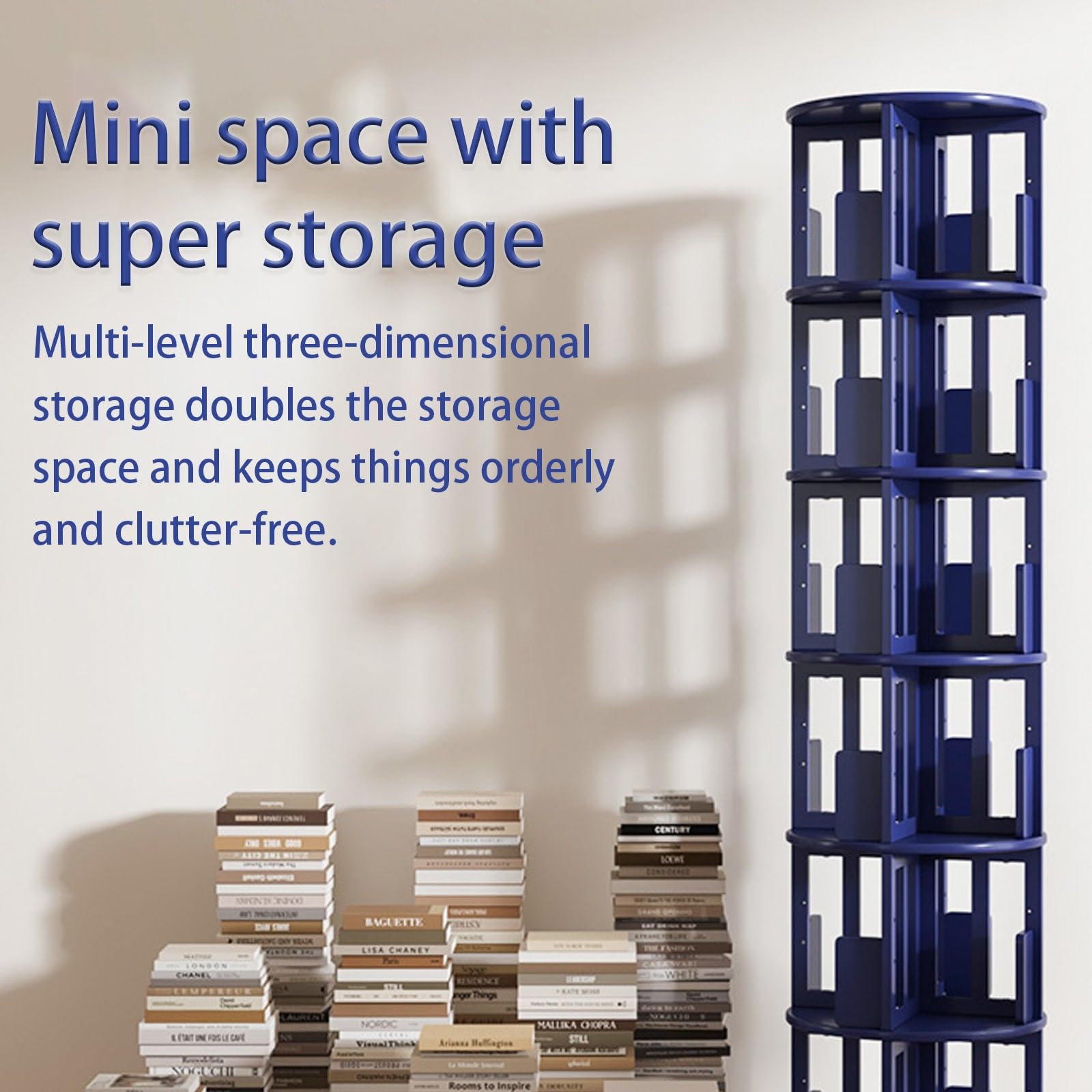 Rotating Bookshelf with Storage - Wooden Corner Bookcase for Living Room, Bedroom & Study | Space-Saving Spinning Book Organizer for Book Collection & Home Decor (Assembly Required) - Perfect for Small Spaces & Reading Nooks
