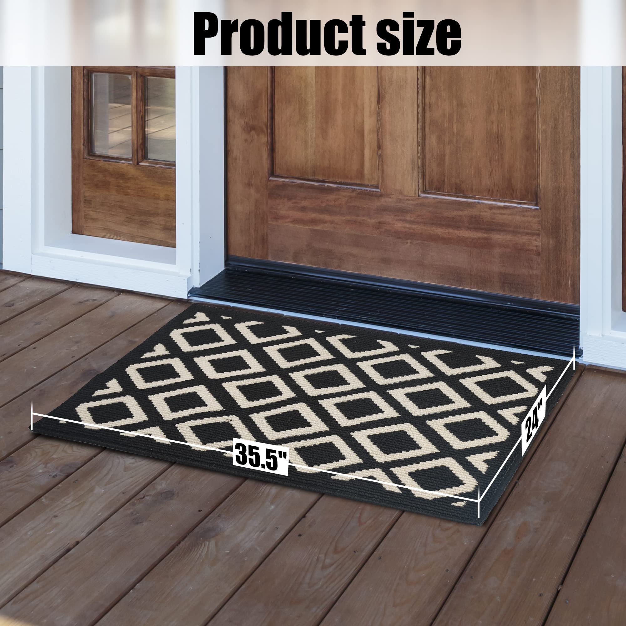 24x35.5 Inch Non-Slip Indoor Outdoor Doormat - Machine Washable Low Profile Welcome Rug for Front Door Entryway (Black & White) - Perfect for Homes, Apartments & Office Entrances