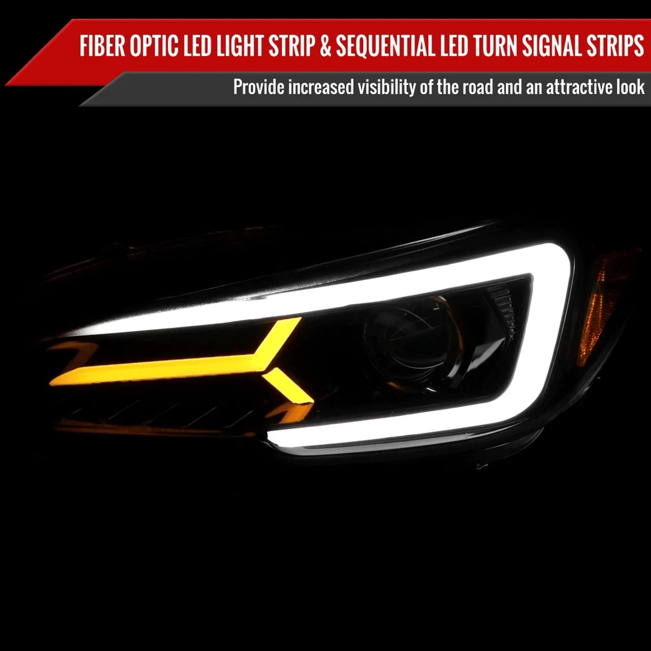 Spec D Tuning LED Headlight for 2015-2021 Subaru Impreza WRX - Glossy Black Housing with Clear Lens, Sequential Turn Signal & LED Light Bar - Upgrade Your Car Lighting for Night Driving & Street Racing