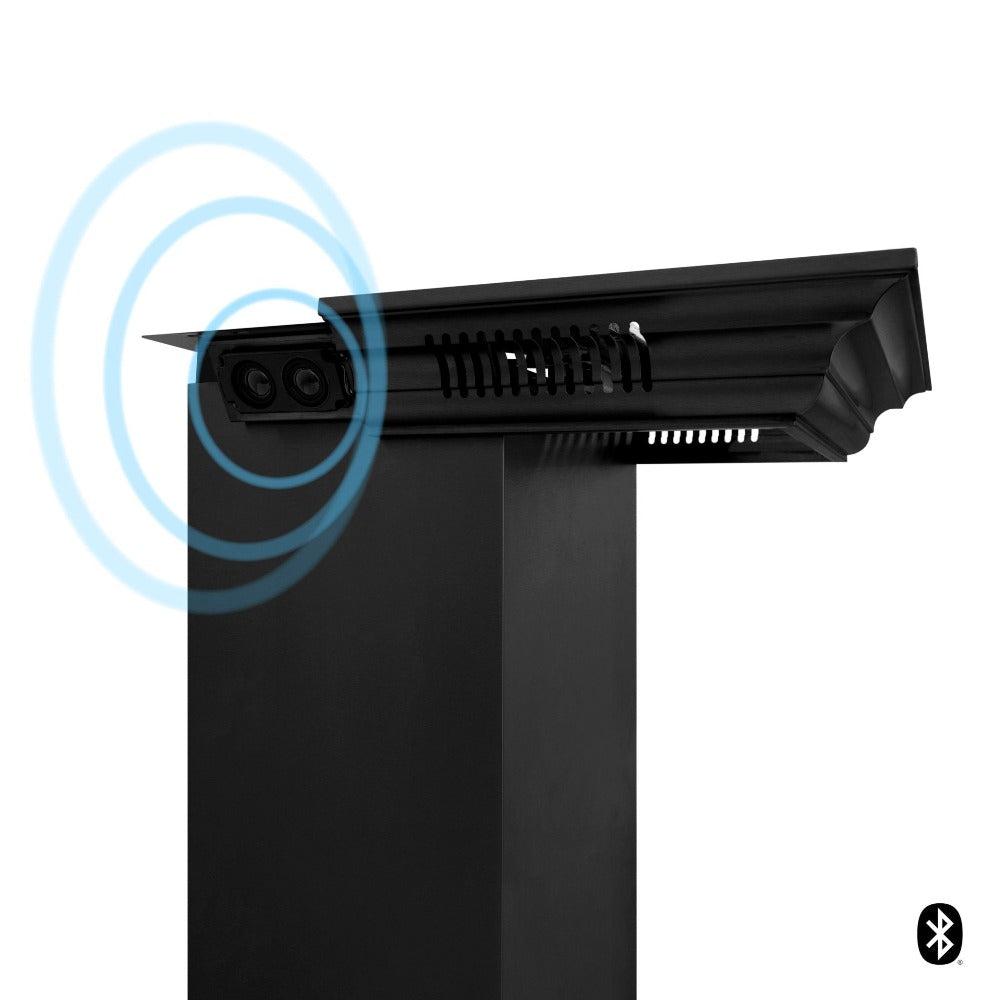 ZLINE Black Stainless Steel Wall Mount Range Hood with Built-in CrownSound Bluetooth Speakers - Modern Kitchen Ventilation for Cooking, Grilling & Entertaining (BSKENCRN BT)