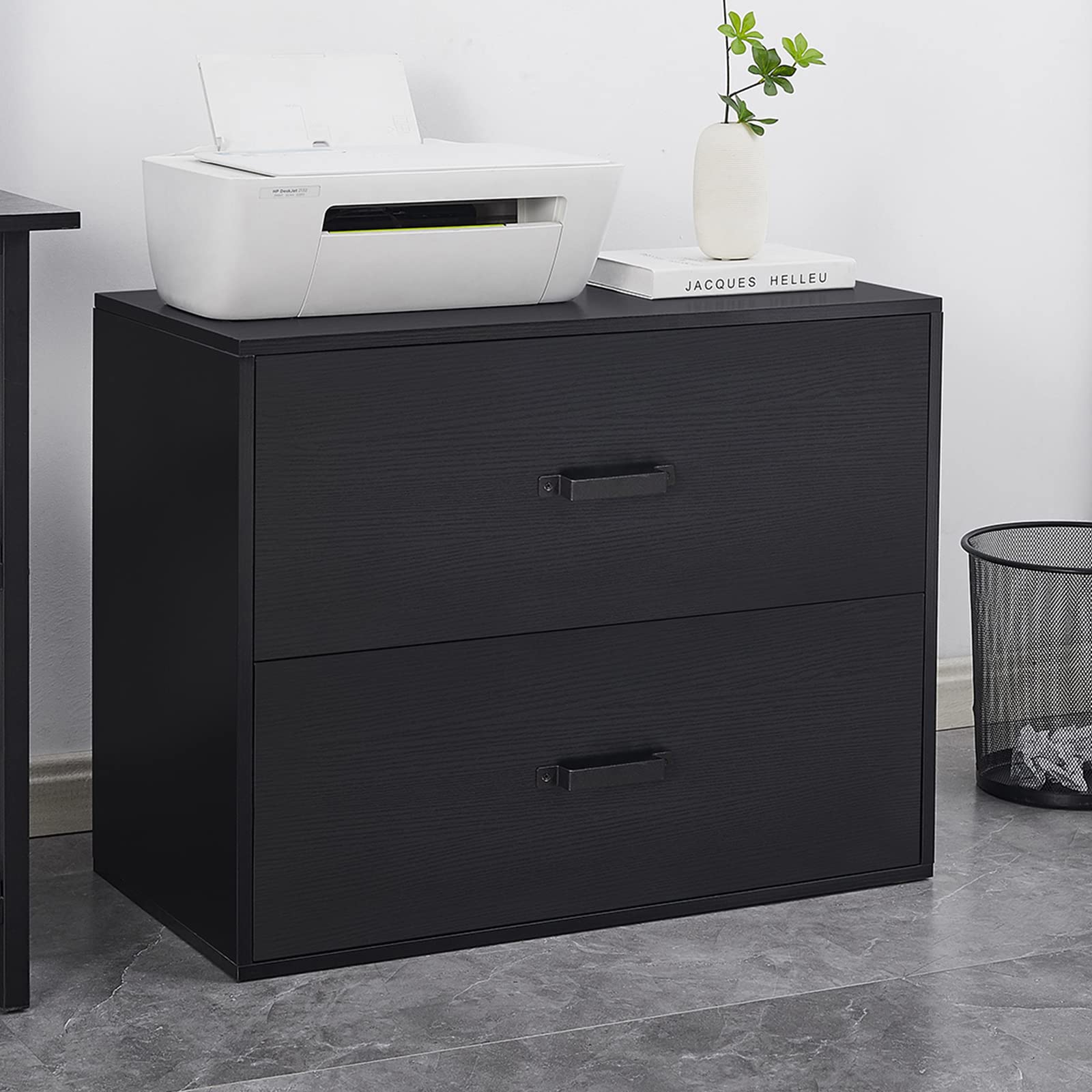 2-Drawer Wood Lateral File Cabinet with Metal Handles & Anti-Tilt Mechanism - Legal/Letter/A4 Size - Black - Perfect for Office, Home Office & Document Organization