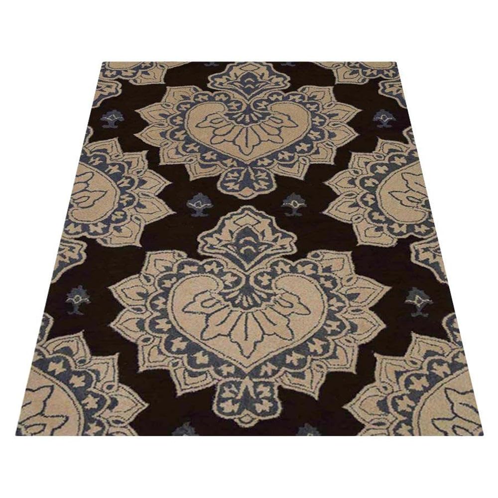 Hand Tufted Wool Eco-Friendly Area Rugs 5'x8' Rectangle - Cream & Brown Floral Modern Design High Pile Thick Handmade Rug for Living Room, Bedroom, Nursery & Home Office - Soft & Durable Floor Decor (K00507)
