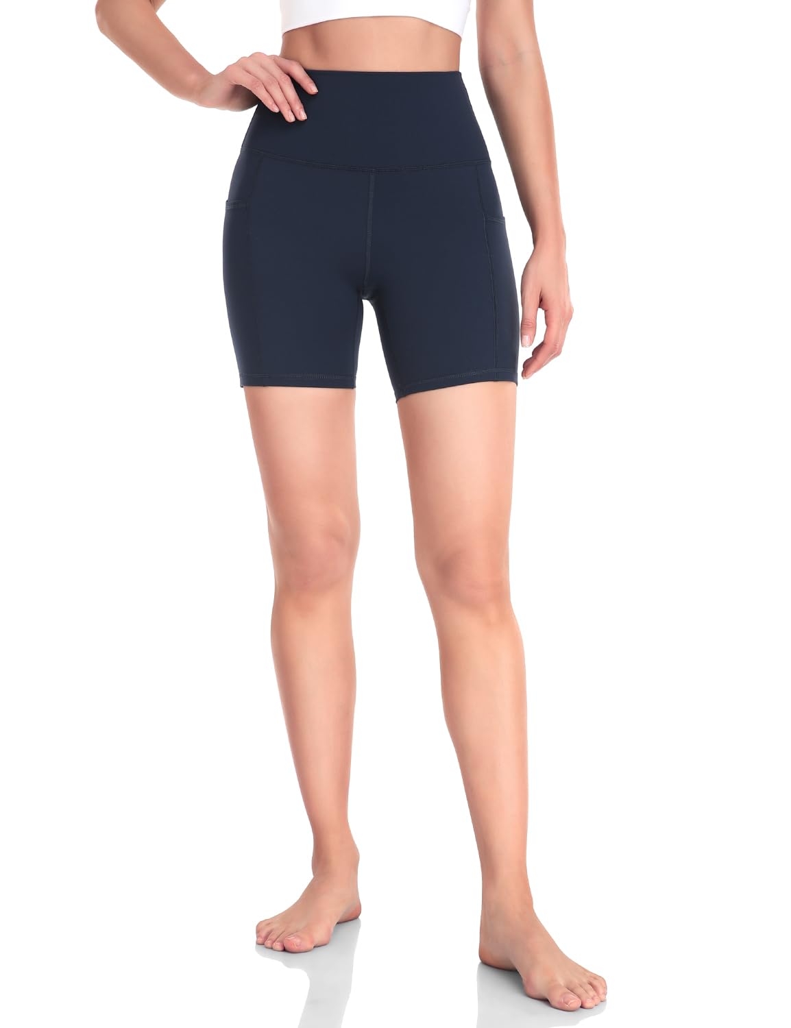 HeyNuts Women's High Waist Compression Yoga Shorts with Side Pockets - 4