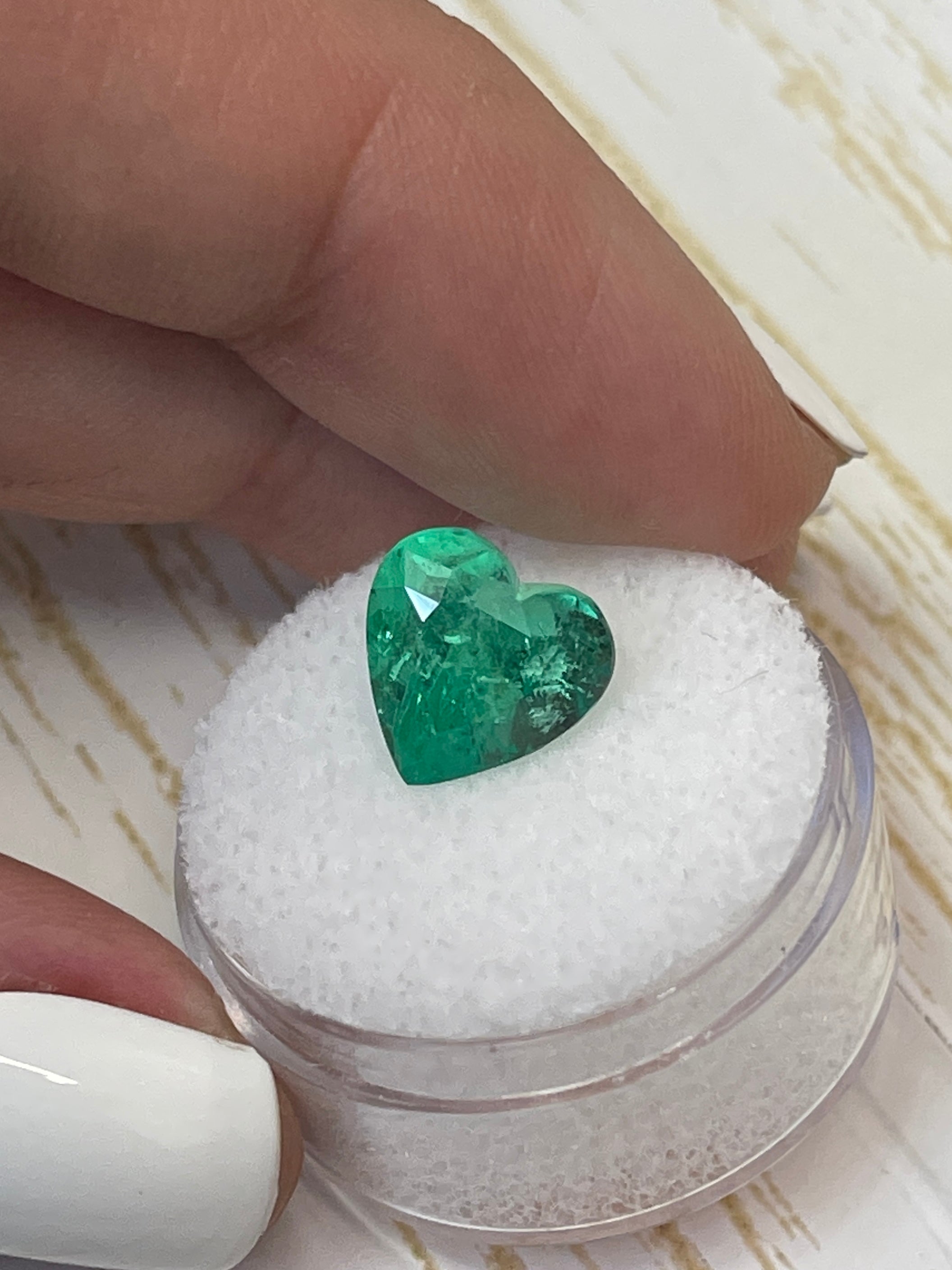 4.18 Carat 10x10mm Pastel Green Natural Loose Colombian Emerald Heart Cut Gemstone for Jewelry Making, Engagement Rings & Fine Collections