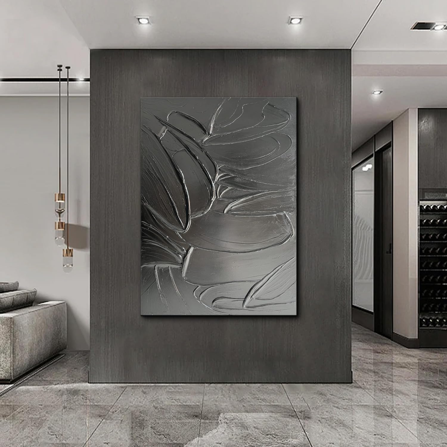 Hand-Painted Thick Texture Black Canvas Wall Art - Modern Minimalist Abstract Oil Painting for Home & Office Decor (28x40 Inches) - Perfect for Living Room, Bedroom or Gallery Wall Display