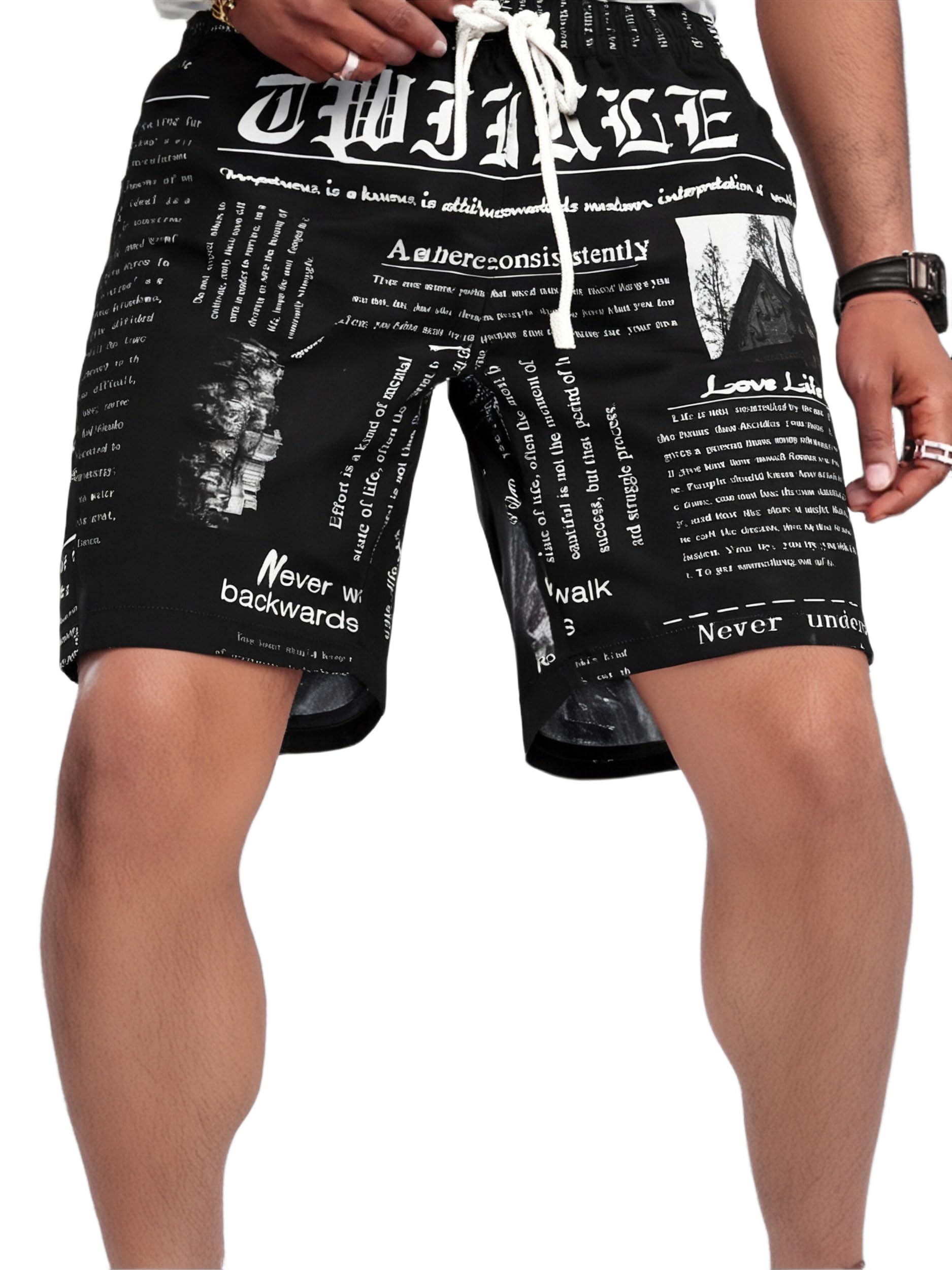 GORGLITTER Men's Athletic Shorts with Graphic Print & Drawstring Waist - Comfortable Workout Gym Running Track Pants for Training & Casual Wear