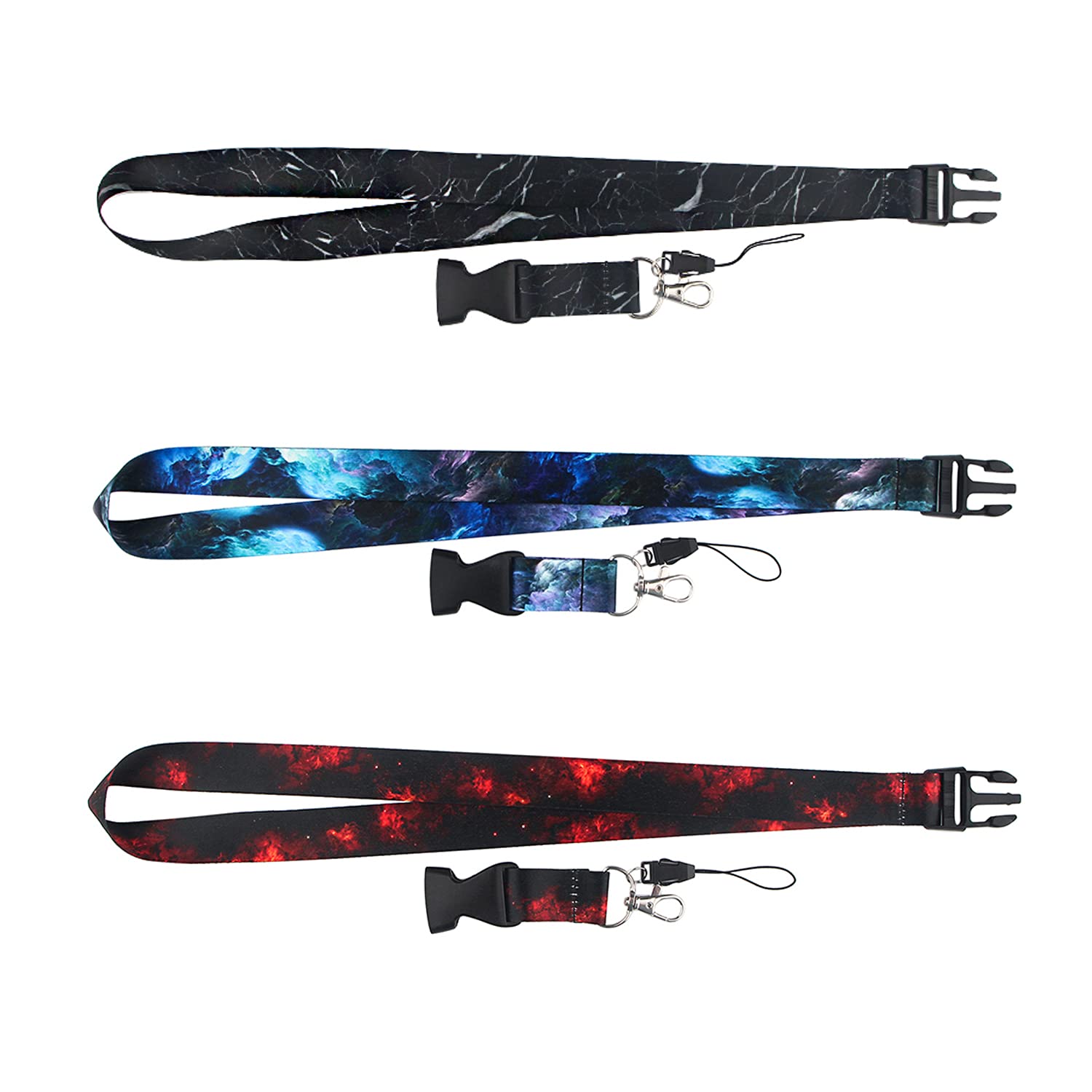DMLSKY 3-Pack Galaxy Lanyards for Keys & ID Badges - Black Red Purple for Work & Events