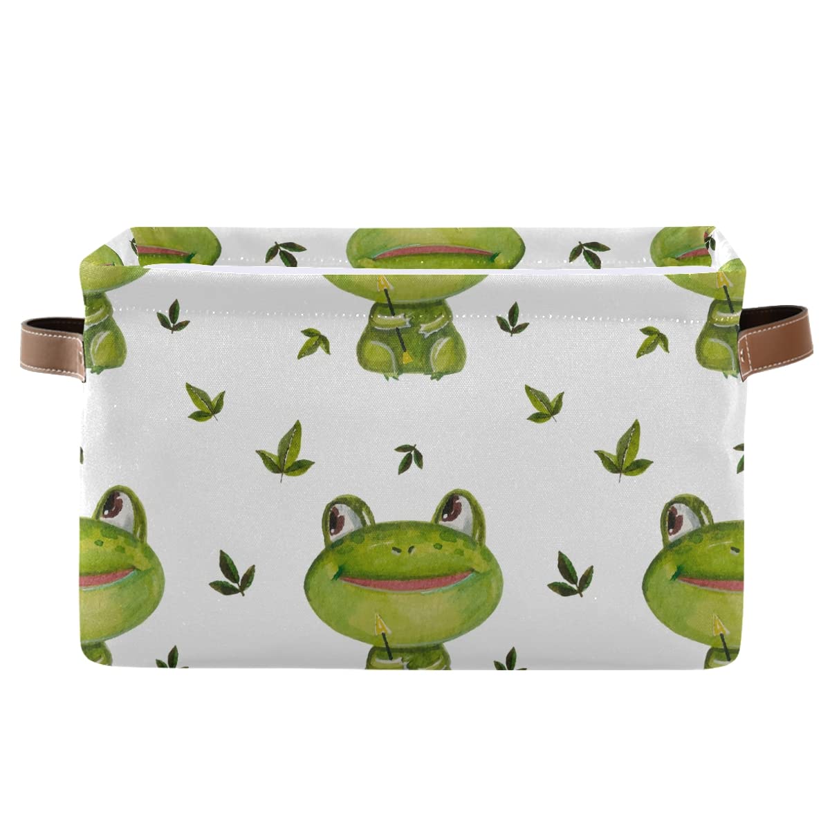 Foldable Fabric Storage Bins with Frog & Green Leaves Print - Large Capacity Closet Organizers with Reinforced Handles (2-Pack) | Space-Saving Storage Solution for Toys, Blankets & Seasonal Items | Perfect for Bedroom, Closet & Kids Room Organization | Ideal for Home, Nursery & Playroom Storage | Great for Organizing Baby Clothes, Books & Toys in Playrooms