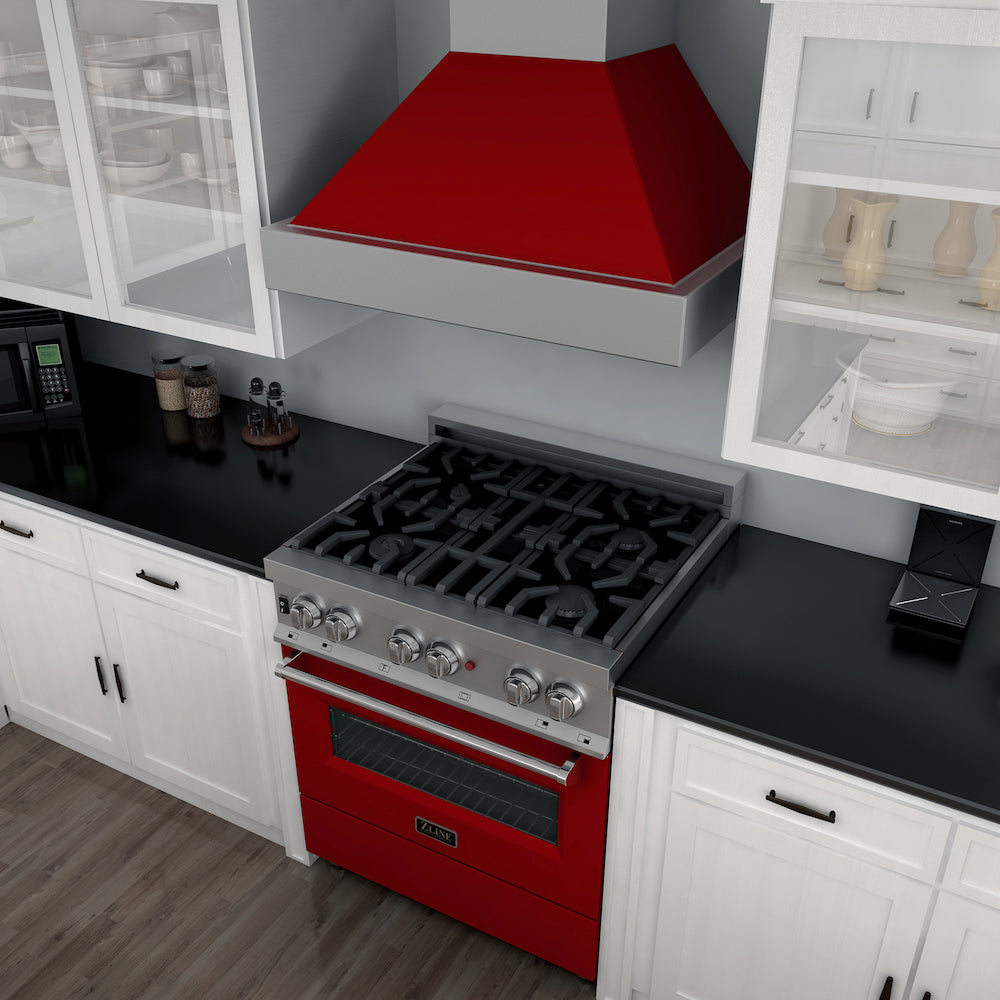 ZLINE 36-Inch 4.6 cu. ft. Dual Fuel Range with 6-Burner Gas Cooktop & Electric Convection Oven - Satin Stainless Steel with Red Gloss Door (RAS RG 36) | Professional Kitchen Appliance for Home Chefs & Cooking Enthusiasts