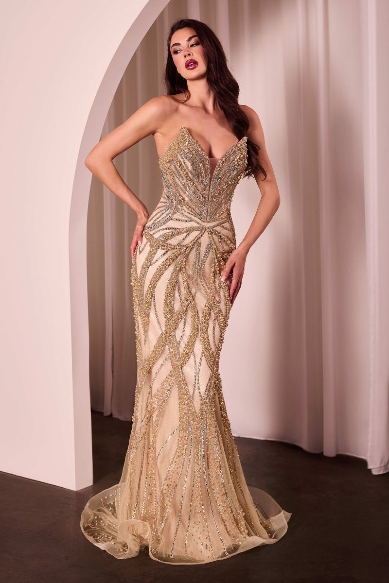Adrienne Gown - Pearl & Crystal Strapless Fitted Evening Dress for Prom, Wedding & Special Occasions