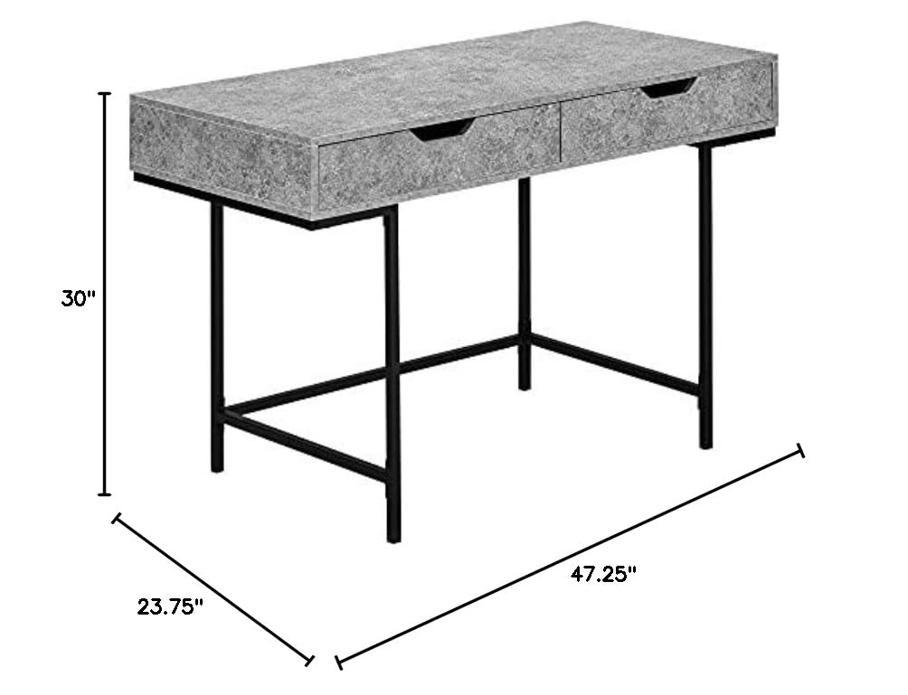 Monarch Specialties I 7559 48-Inch Modern Computer Desk with Storage Drawers - Home Office & Laptop Workstation, Metal Frame & Laminate Surface in Grey/Black - Perfect for Small Spaces & Remote Work