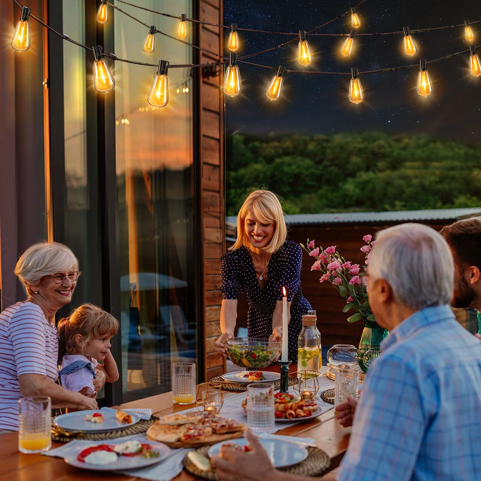 55-LED Shatterproof ST38 Bulbs Outdoor String Lights - 100FT Dimmable Waterproof Hanging Lights with Remote for Patio, Garden, Deck, Backyard & Balcony | Perfect for Parties, Weddings & Outdoor Dining