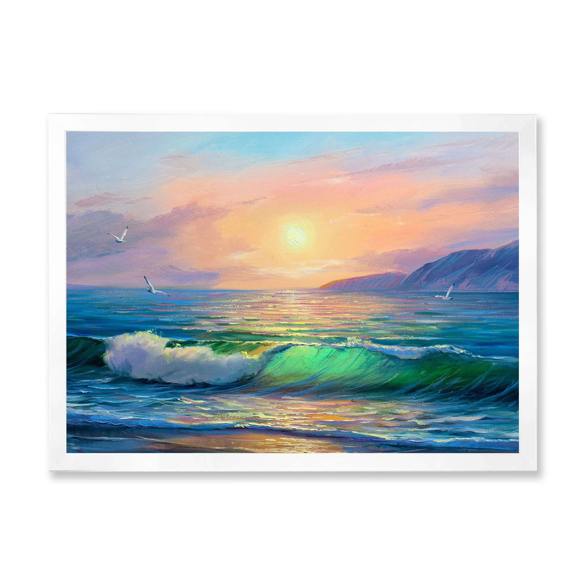 Blue Waves Breaking at the Beach - Coastal Framed Wall Art for Living Room, Bedroom & Office Decor | Nautical Theme Ocean Painting