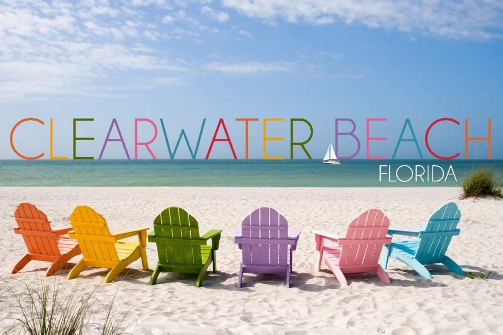 Florida Clearwater Beach Colorful Beach Chairs Wall Art Poster 12x18 - Tropical Coastal Decor for Living Room, Bedroom & Office