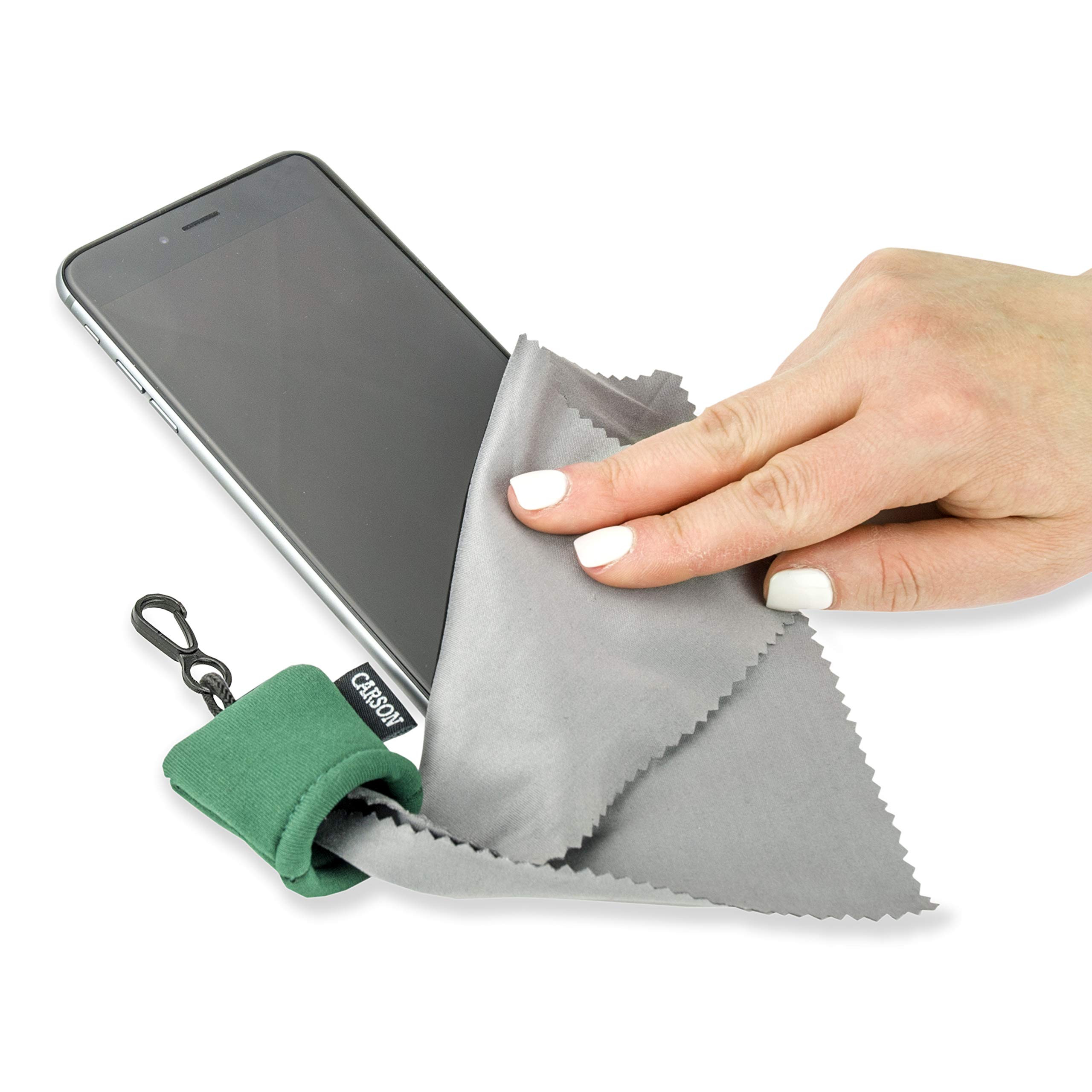 Carson Microfiber Lens Cleaning Cloth for Glasses, Phone, Tablet, Camera & Optics - 6.25x6.25 Inch Green (SN-40GR) - Gentle Scratch-Free Cleaning for Eyewear, Screens & Lenses