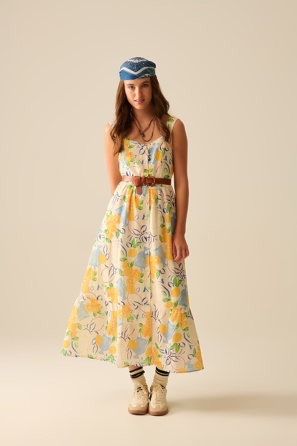 Strapless Maxi White Dress with Lemon Print - Perfect for Summer Beach Vacations, Weddings & Casual Outings