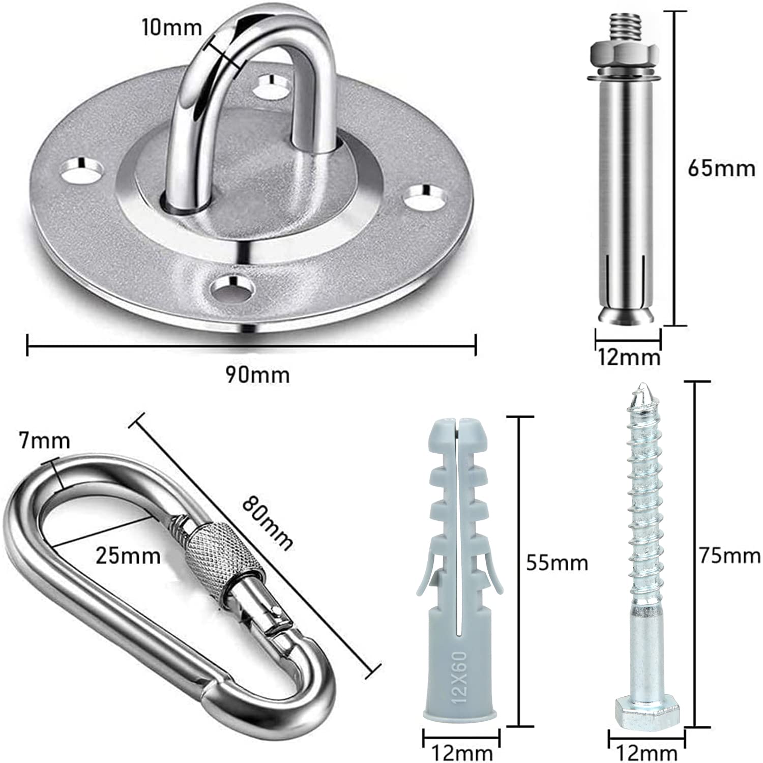Powmag 2-Pack Stainless Steel Ceiling & Wall Hooks for Hanging Chairs - Heavy Duty Wall Anchor with Screws - Perfect for Hammocks, Swings, and Indoor/Outdoor Decor