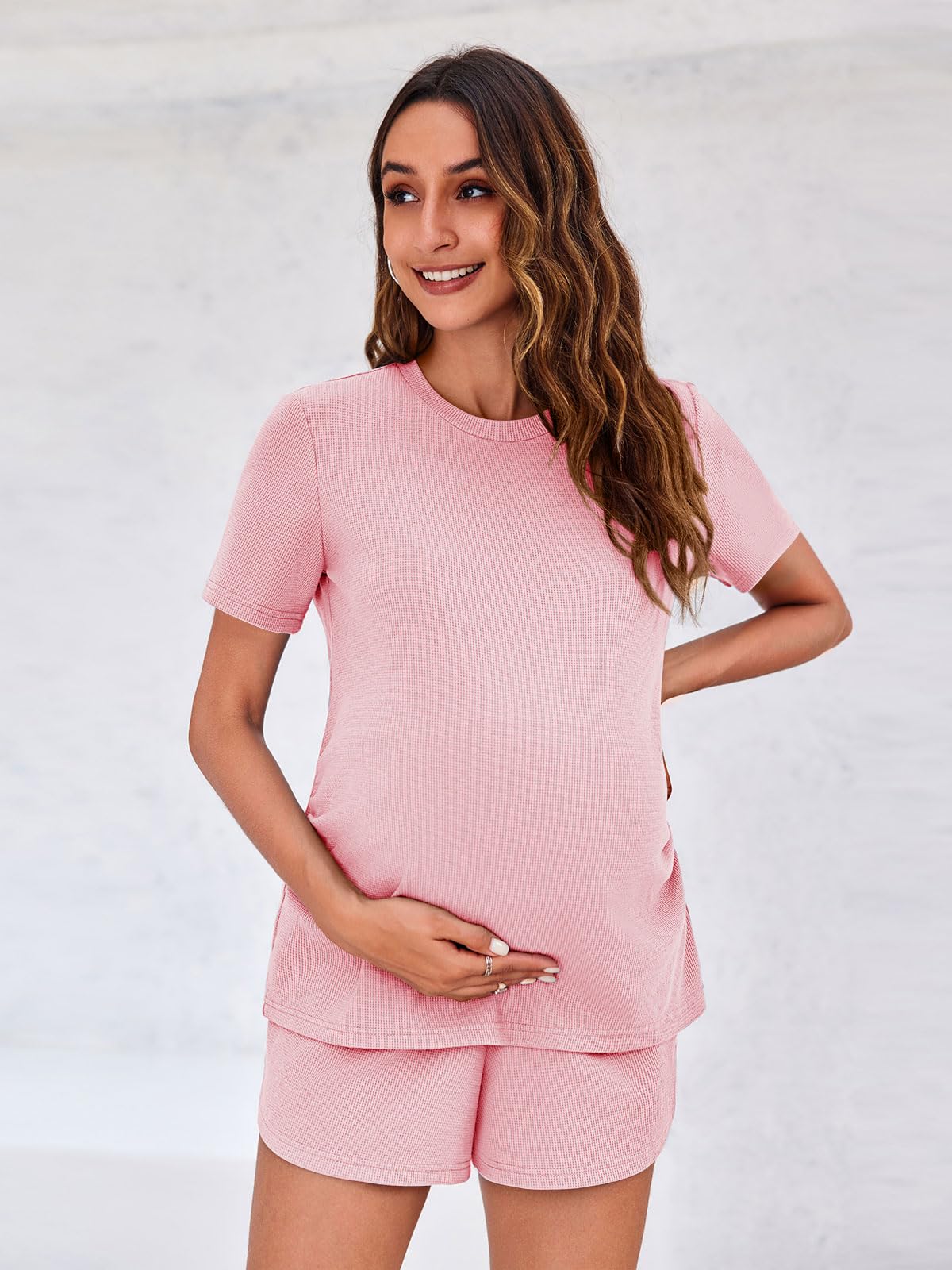 Onedreamer Women's Maternity Pajama Set - 2 Piece Pregnancy Lounge Outfit with Short Sleeve Shirt & Shorts | Comfortable Mama Clothes for Sleeping, Nursing & Relaxing at Home