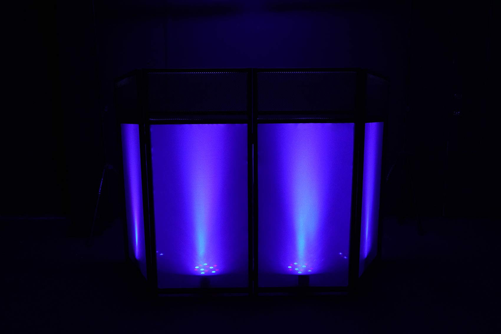 Rockville ROCKBOOTH Professional DJ Booth Facade with 2 Scrims & 2 Lights - Portable Outdoor Backyard Party Setup for Weddings, Events & Nightclubs